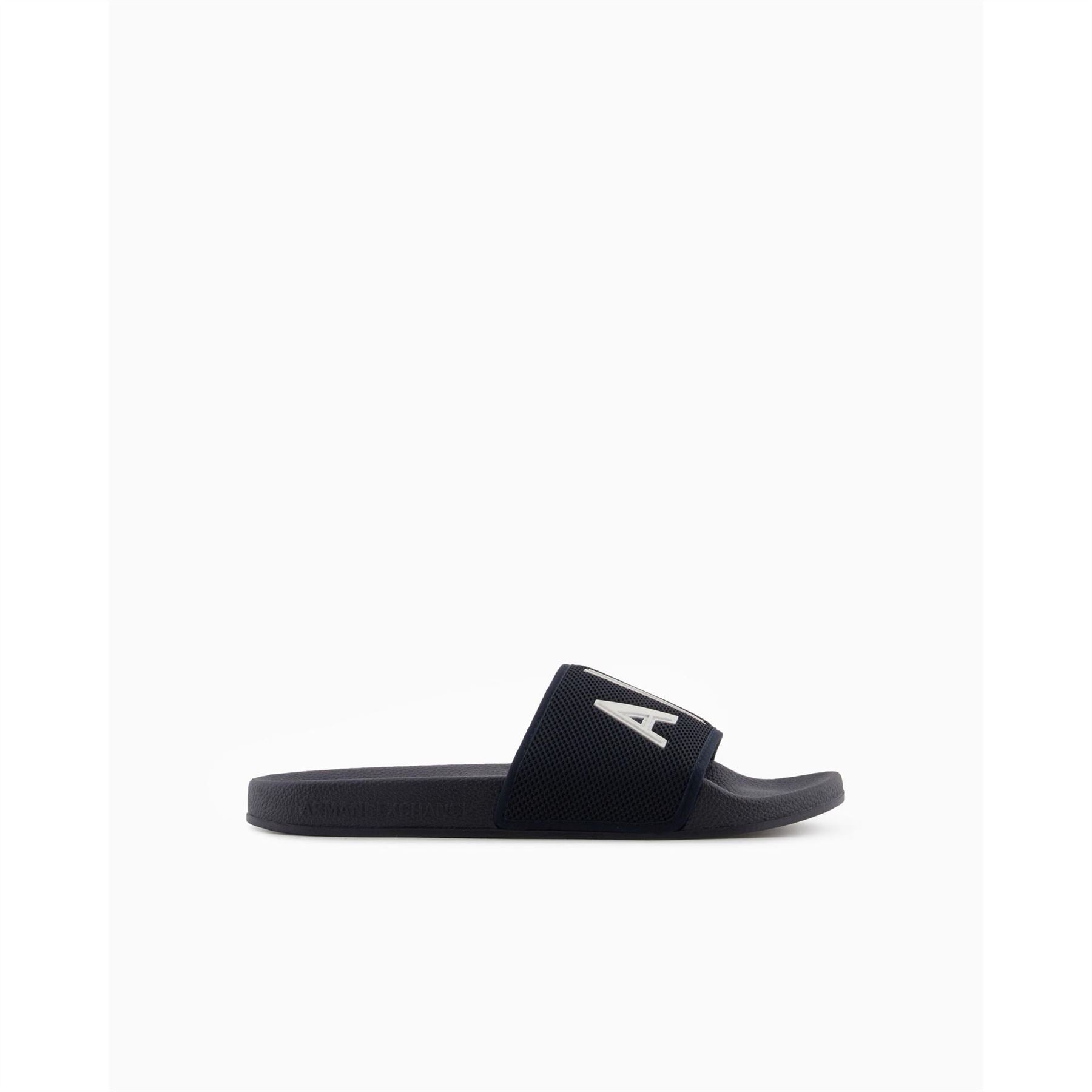 Armani Exchange Exchange Logo Print Open Toe Slide Sandals