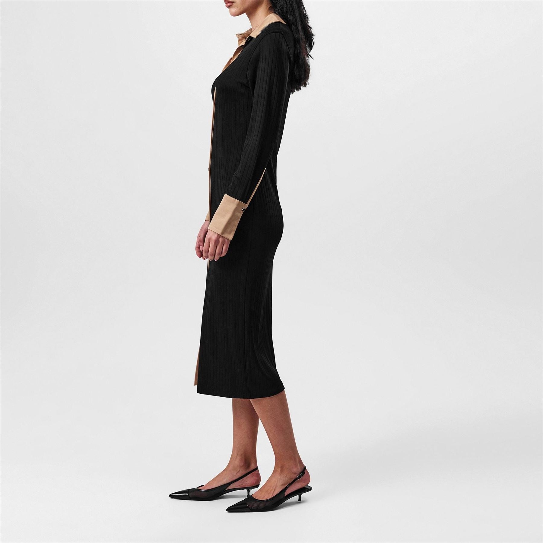 Boss Elanta Ribbed Jersey Long Sleeve Shirt Dress