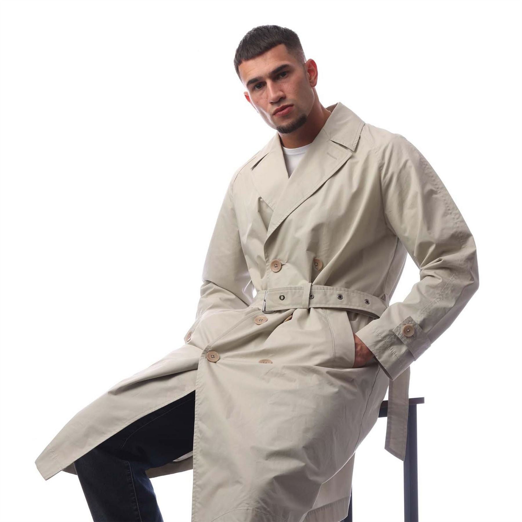 Boss Solid Patterned Lapel Collared Trench Coat