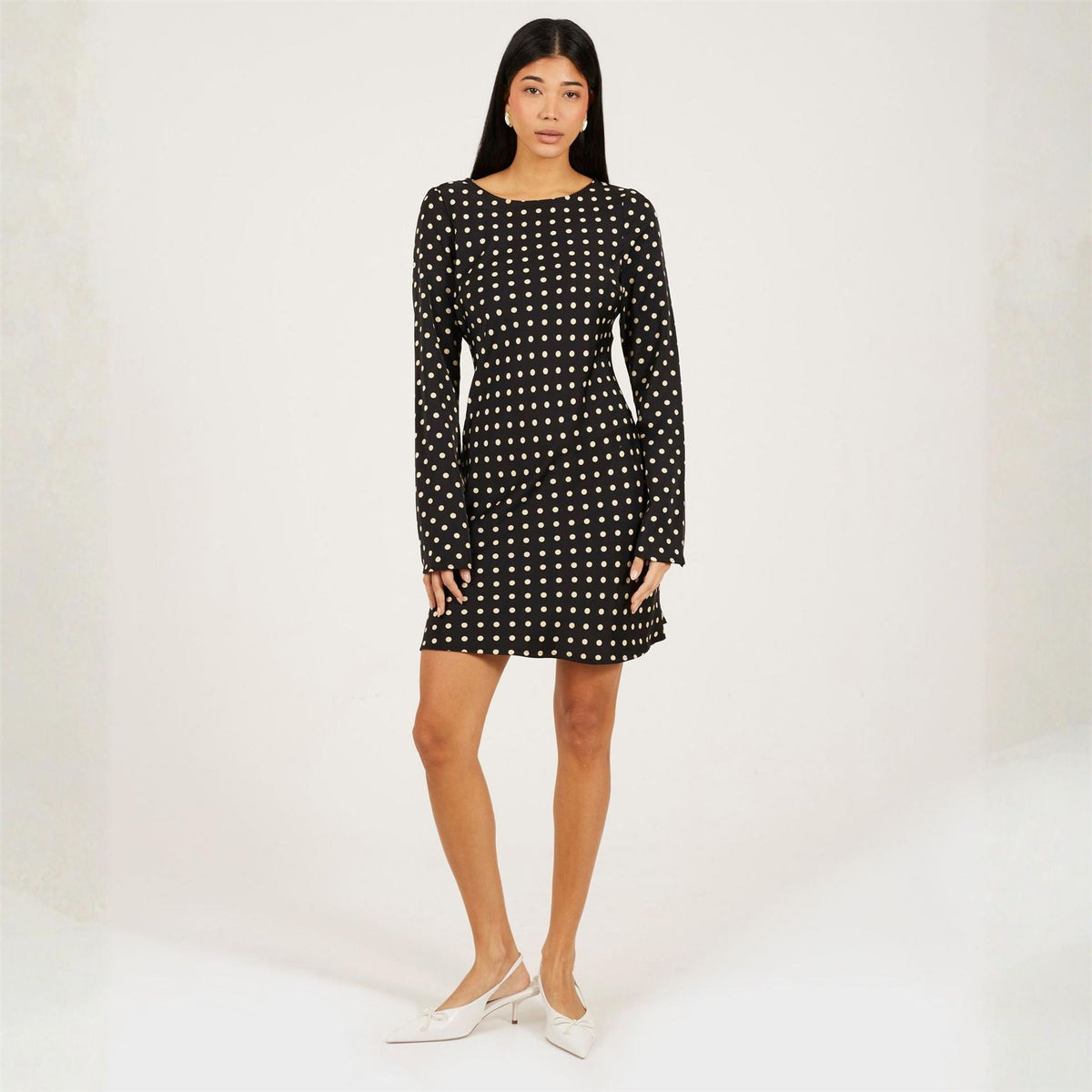 Brave Soul Womens Long Bell Sleeve Polka Dot Mini Dress