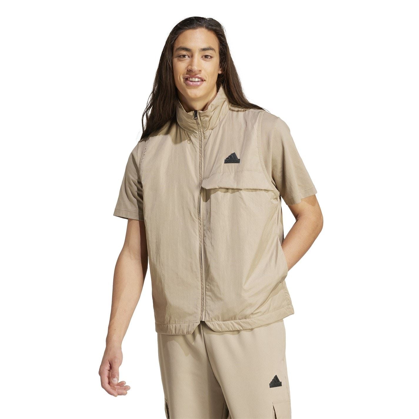 adidas Solid Patterned Funnel Neck Gilet