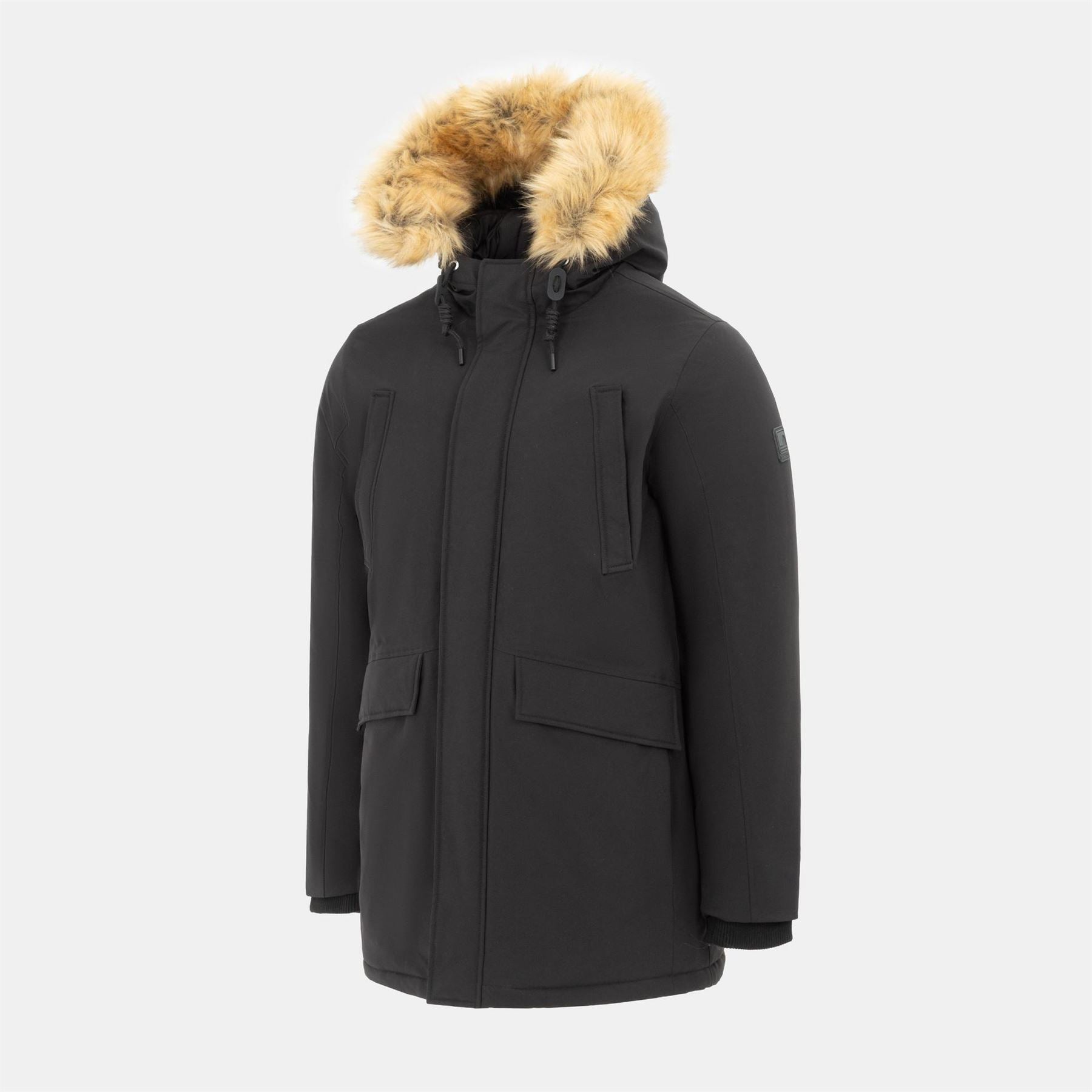 SoulCal Hooded Ribbed Cuff Fur Trim Solid Patterned Parka Coat