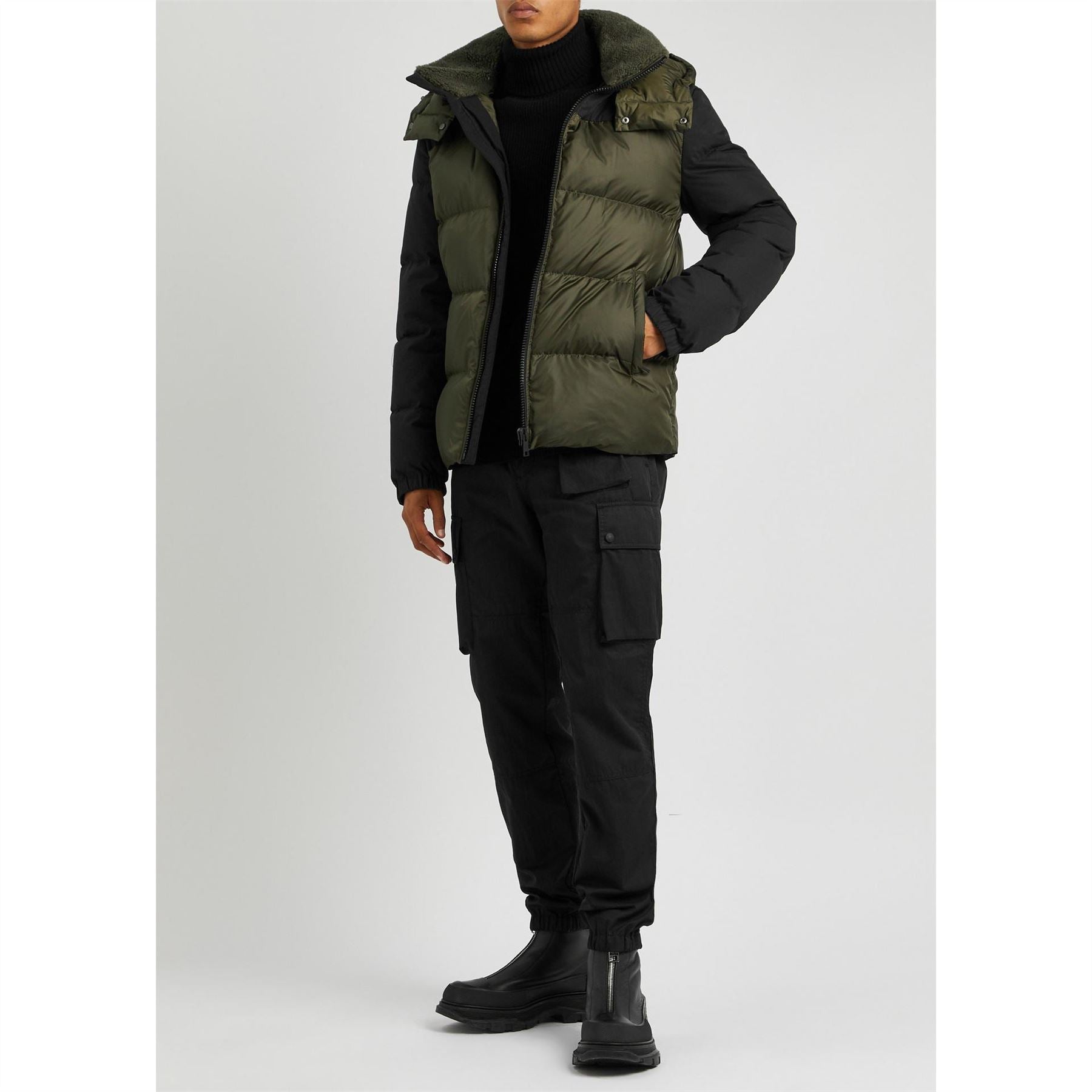 Yves Salomon Mix Fabric Down Jacket With