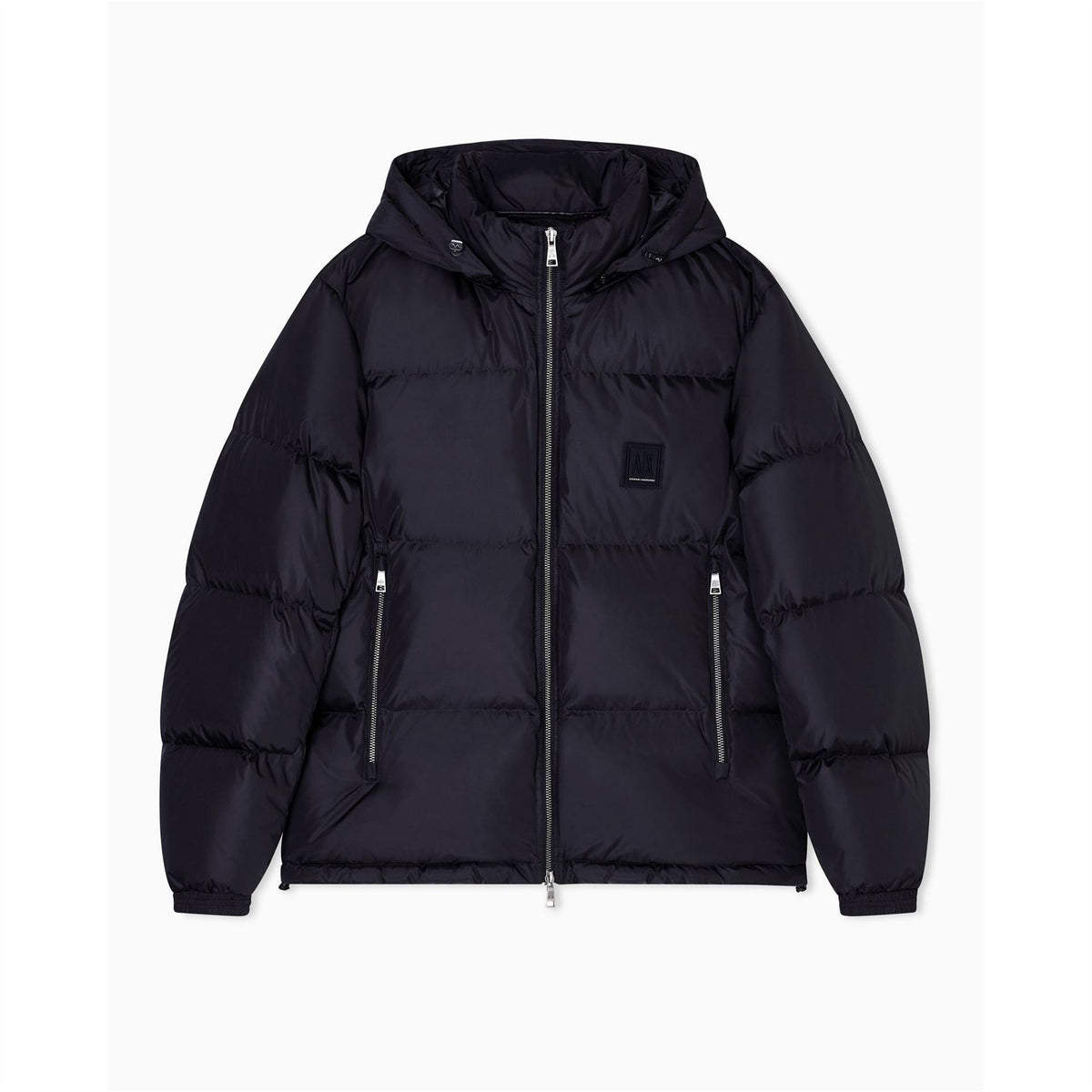 Armani Exchange Solid Patterned Hooded Down Puffer Jacket with Zipped Pockets