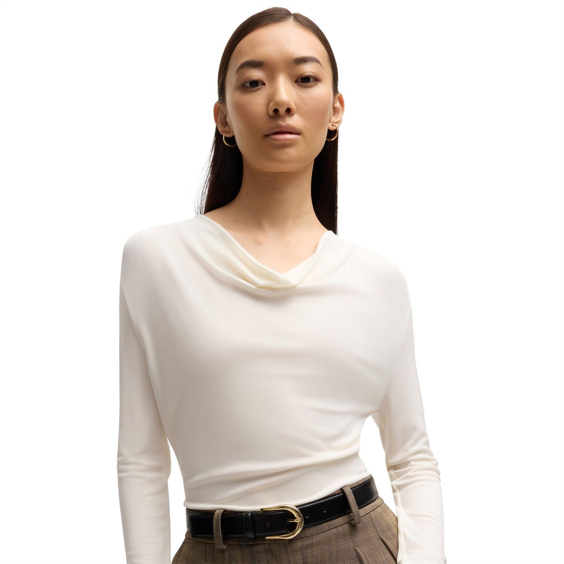 Boss Cowl Neck Shawl Collar Long Sleeve Slim Fit Shirt
