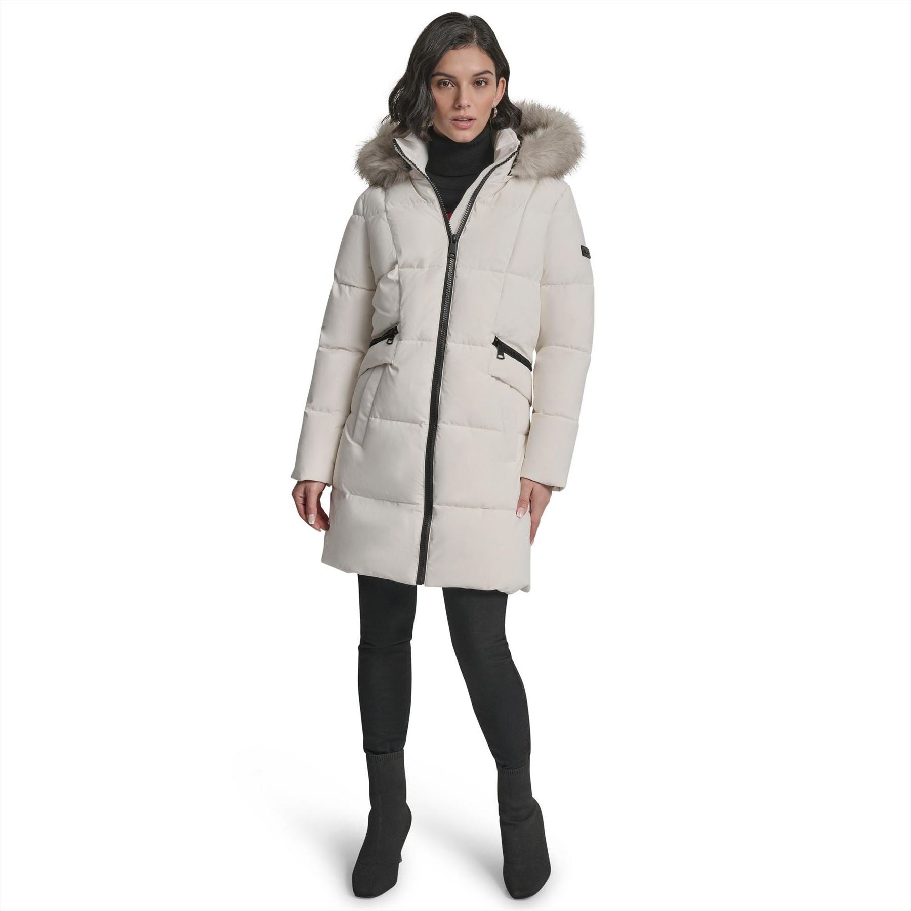 DKNY Medium Fur Hood Puffer Jacket