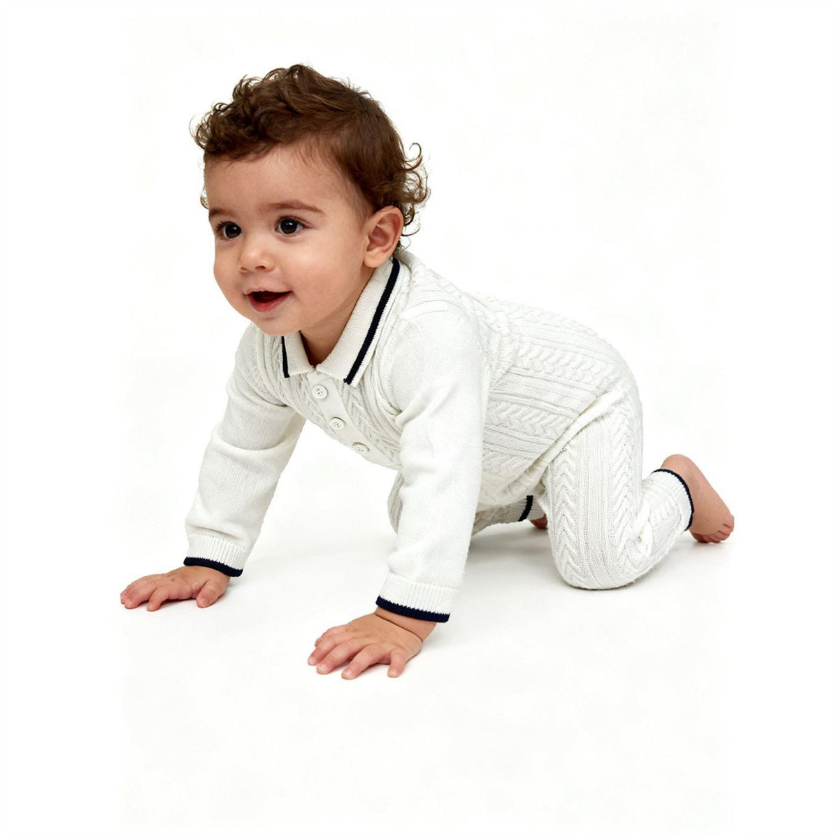 Pretty Green Collared Neck Long Sleeve Cable Knit Romper