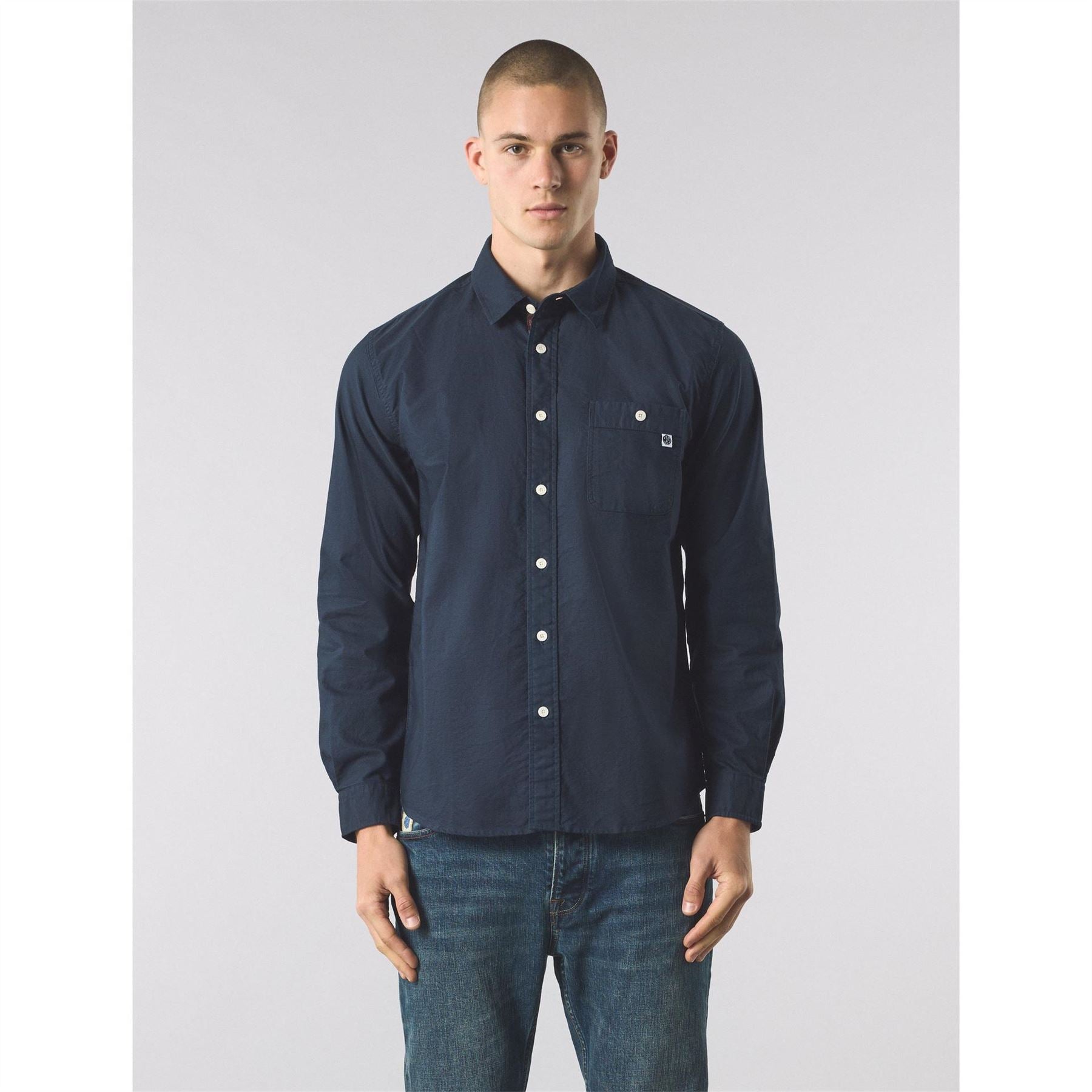 Pretty Green Button Down Collar Long Sleeve Shirt with Chest Pocket