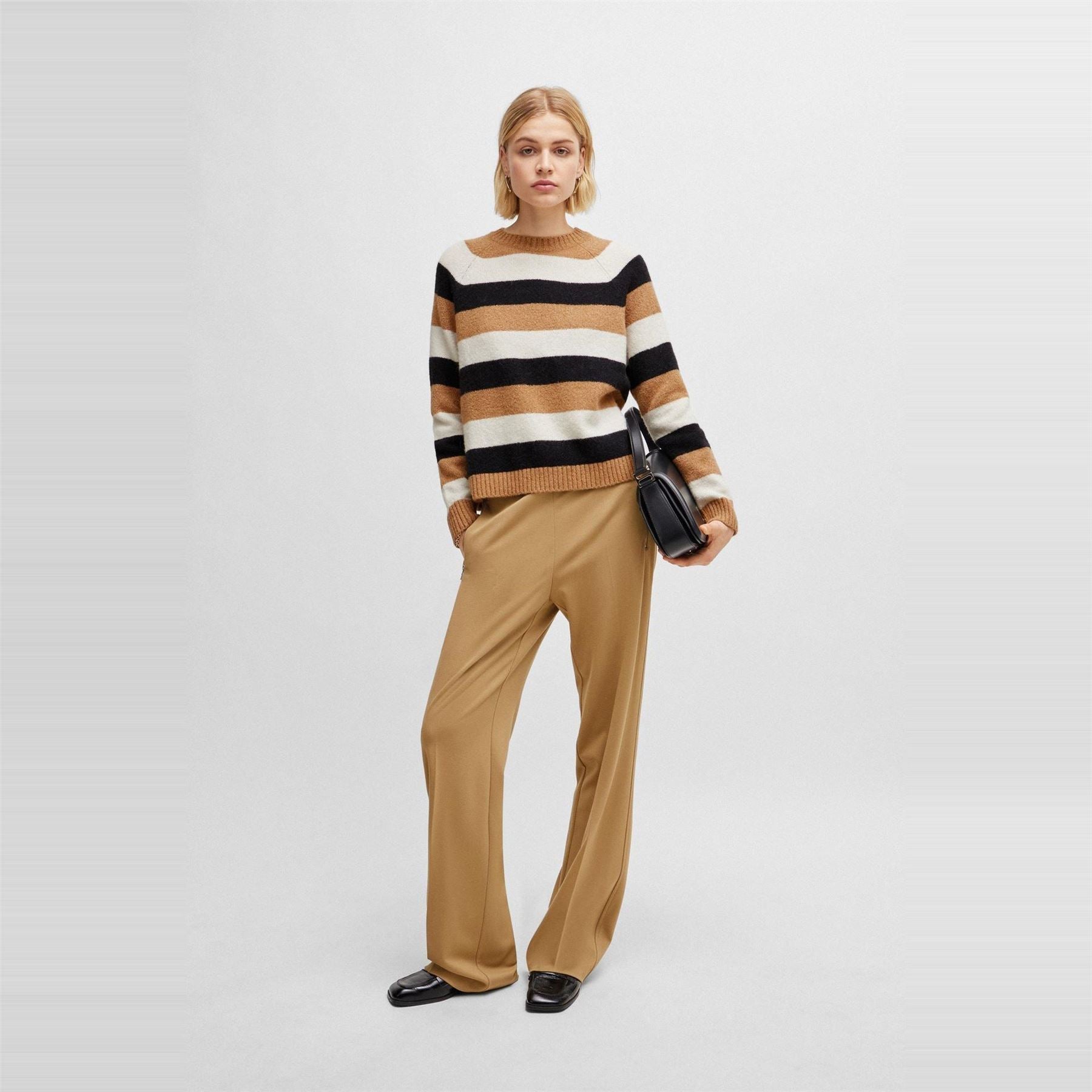 Boss Crew Neck Raglan Sleeve Ribbed Collar Sweater