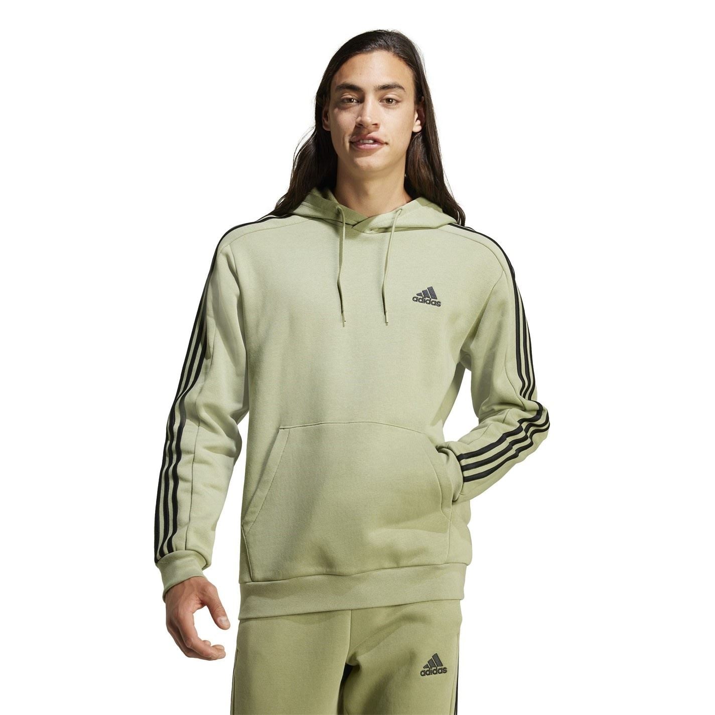 adidas Mens Fleece 3 Stripes Hoodie