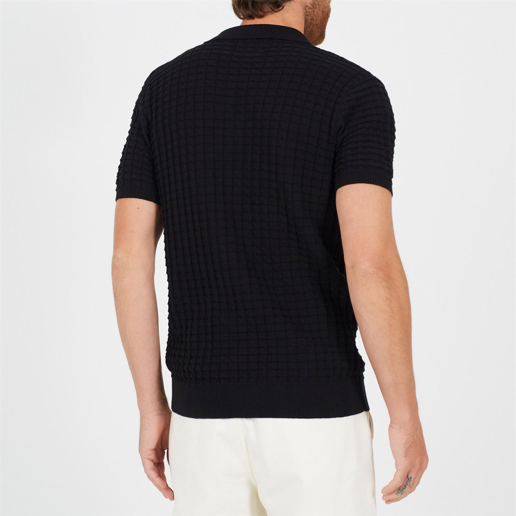 Brave Soul Mens Short Sleeve Revere Collar Jacquard KniT-Shirt