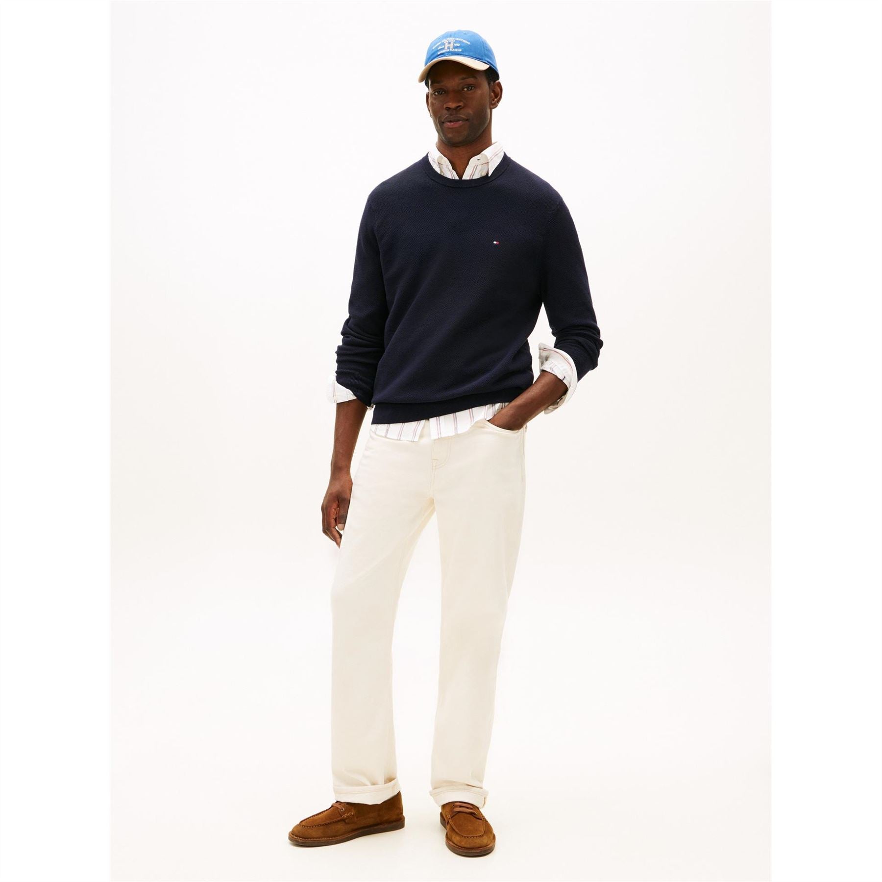 Tommy Hilfiger Crew Neck Ribbed Collar Long Sleeve Sweater