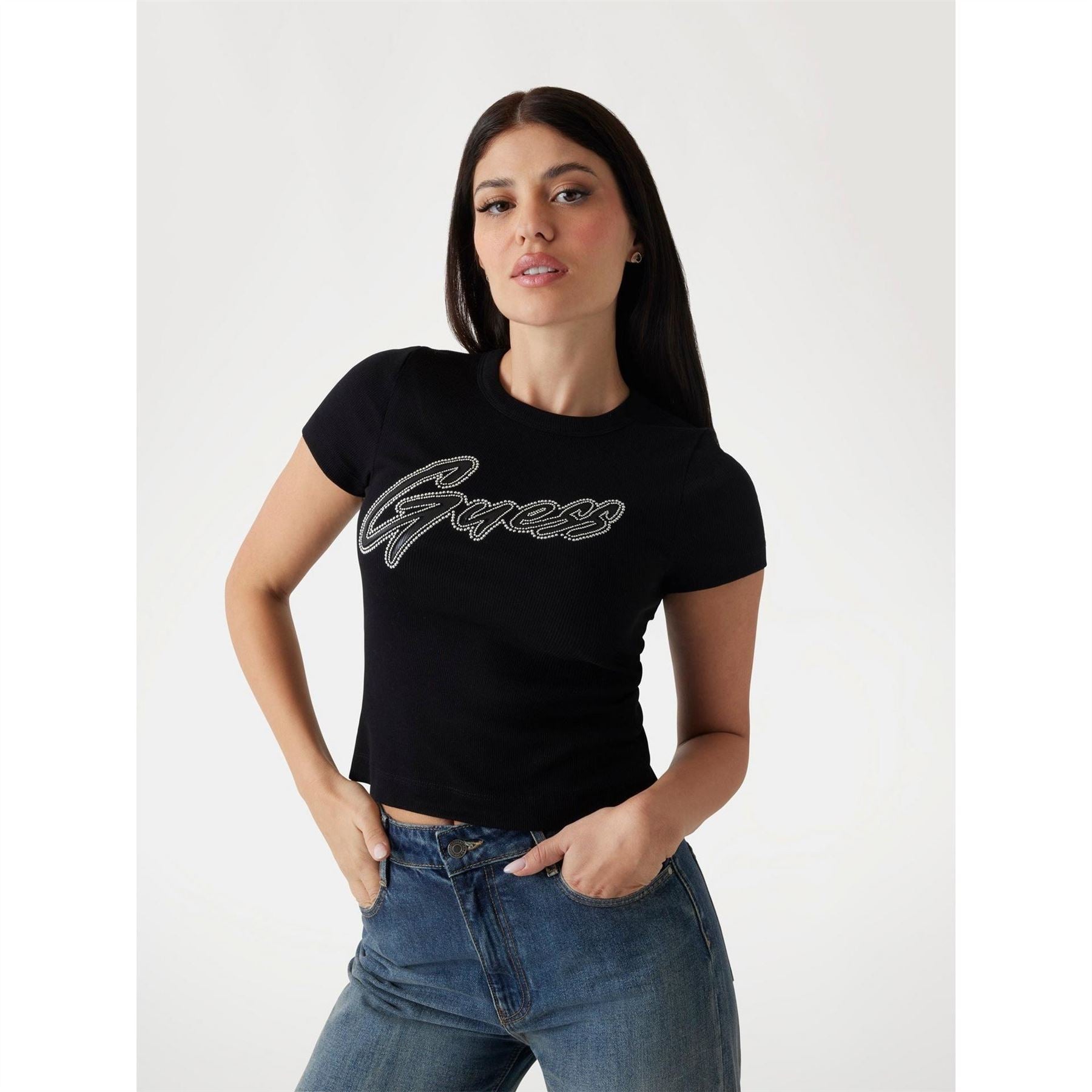 Guess Short Sleeve Rib Logo Slim Fit T-Shirt