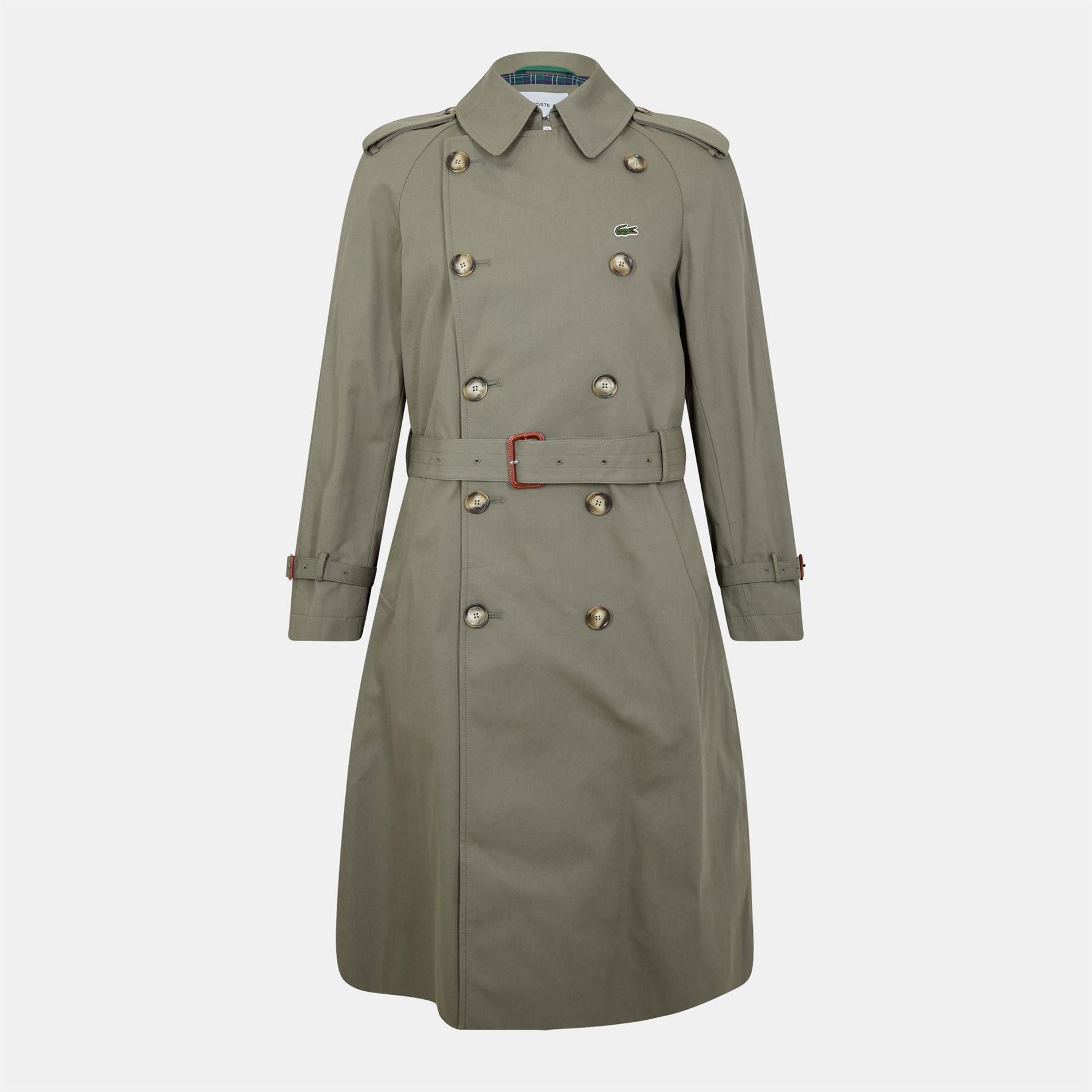 Lacoste Solid Patterned Trench Coat with Point Collar