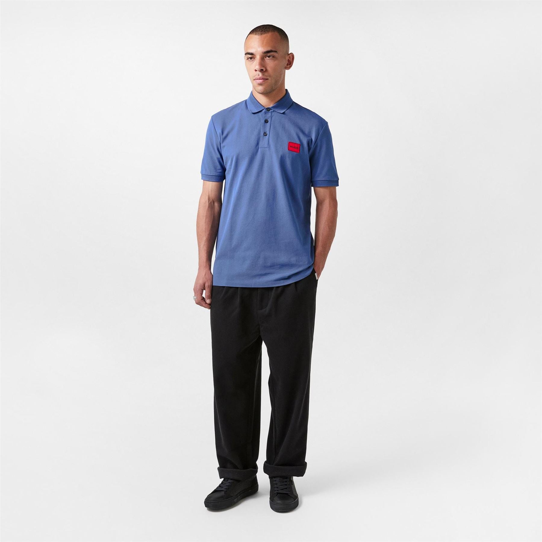 Hugo HUGO Deruso Short Sleeve Polo Shirt with Logo Detail and Ribbed Collar   Premium Cotton