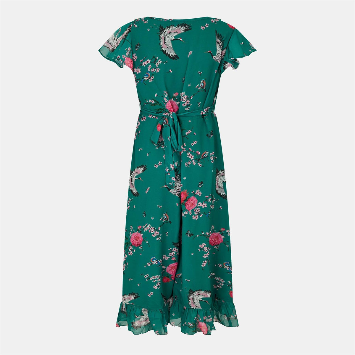 Yumi Crane Print V-Neck Midi Wrap Dress