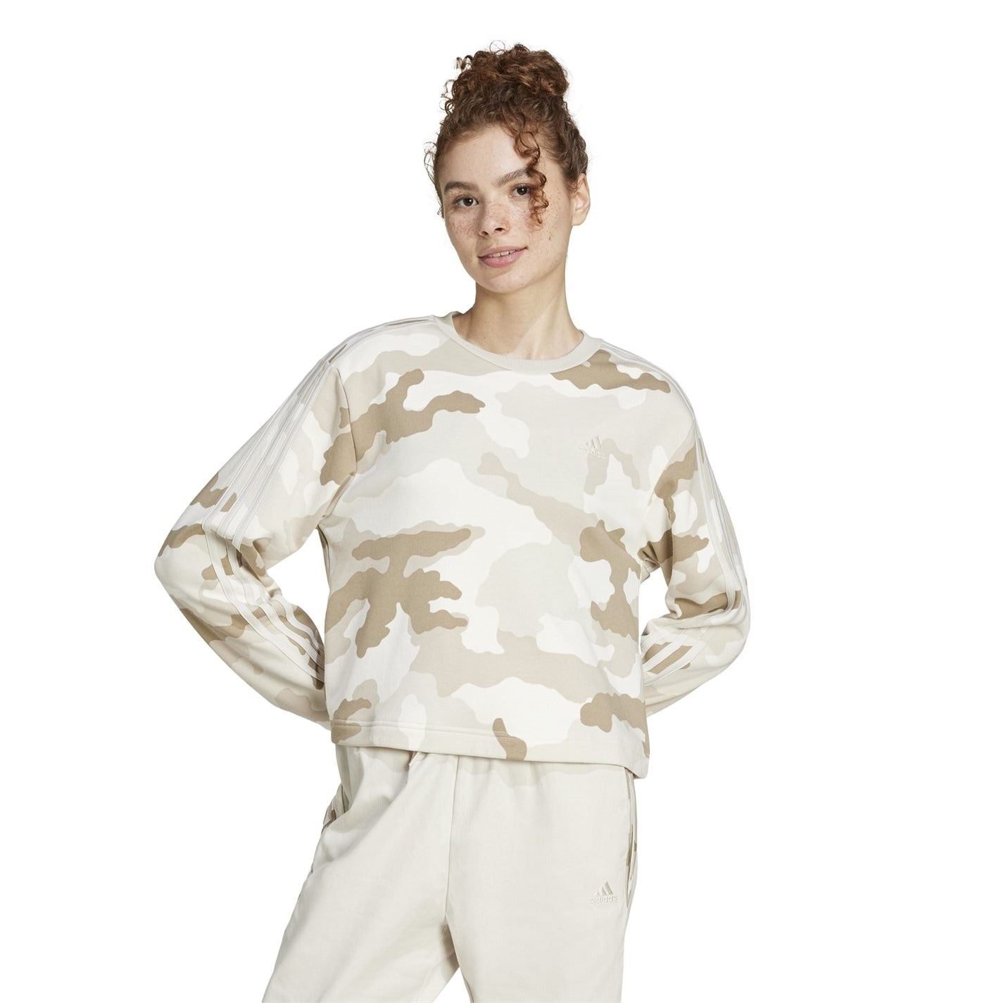 adidas Womens Essentials 3 Stripes Camo Print Cropped Sweatshirt