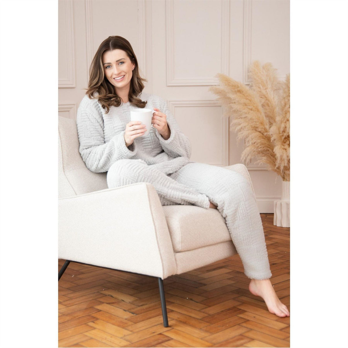 Camille Supersoft Textured Fleece Pyjamas With A Woven Pattern  And  Rope Detailing
