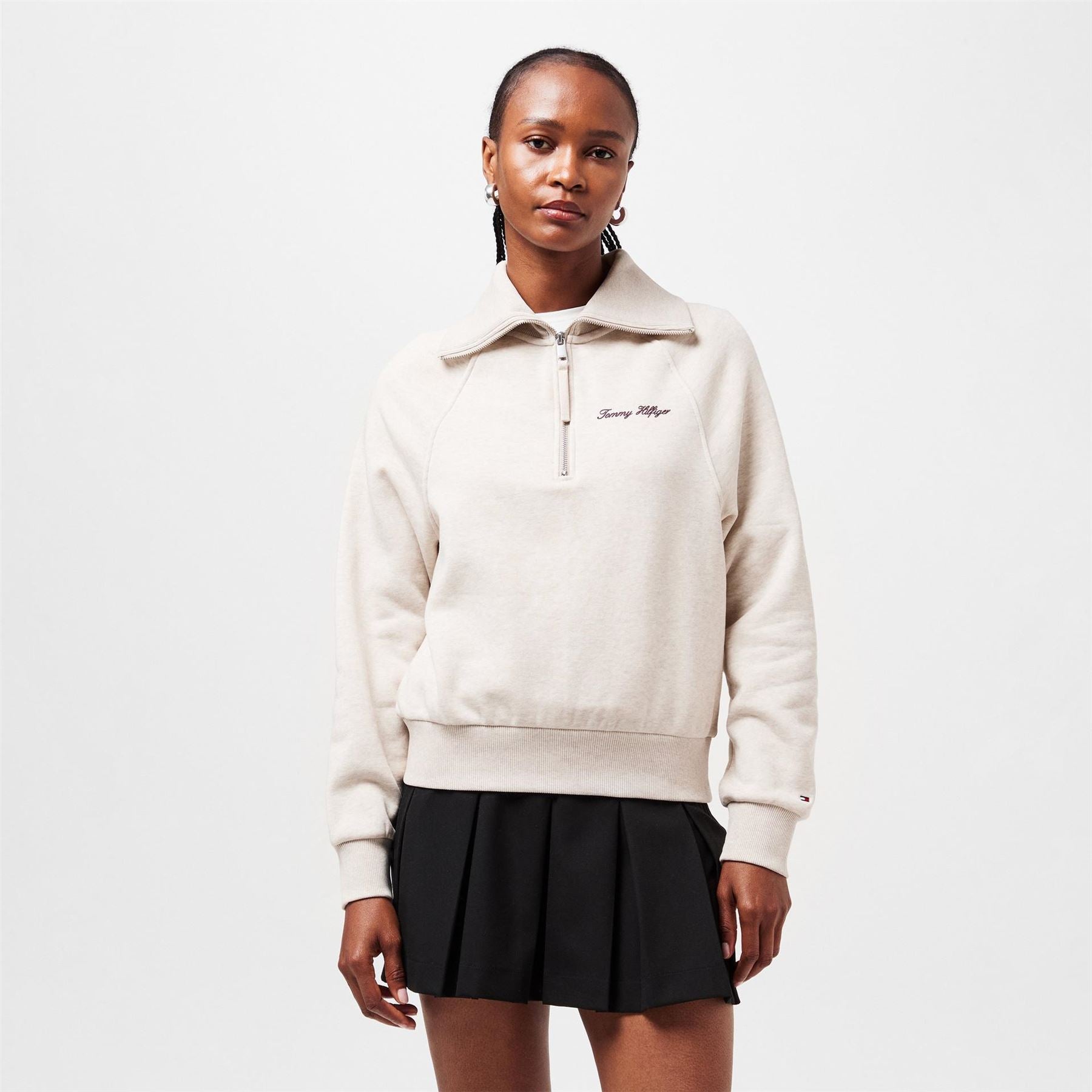 Tommy Hilfiger Script Embroidered Zip Neck Raglan Sweatshirt