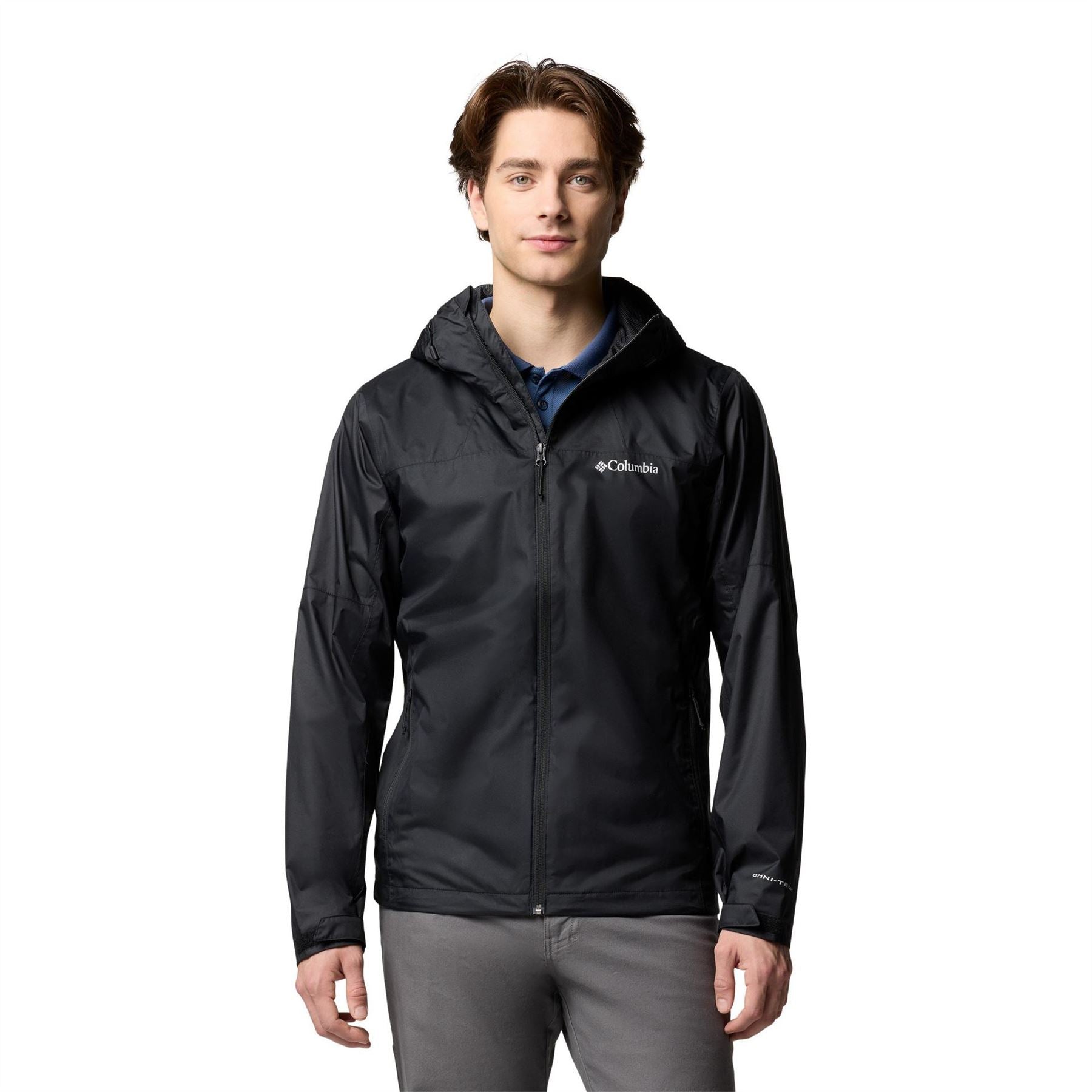 Columbia Inner Color Block Hooded Drawstring Zipped Pocket Rain Jacket