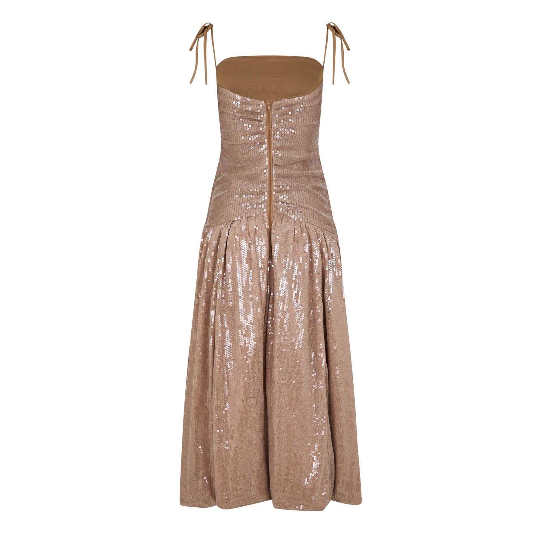 AmyLynn Sequin Square Neck Midi Peplum Dress