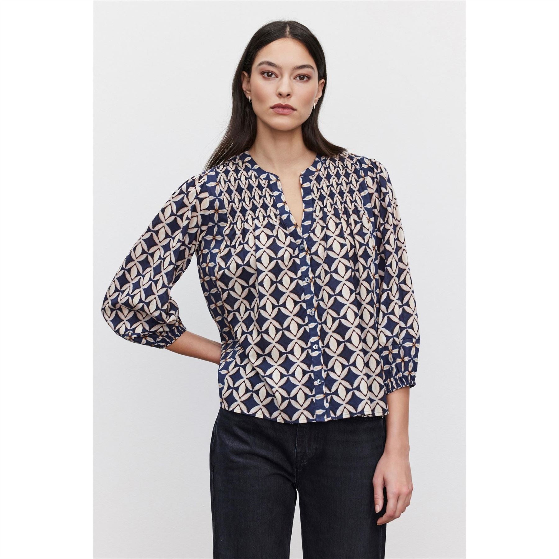Velvet by Graham and Spencer Regular Fit V-Neck Puff Sleeve Blouse