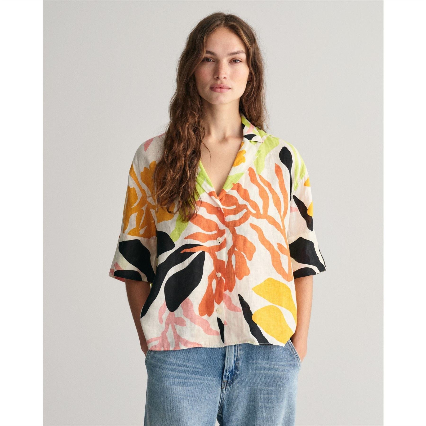 Gant Fit Palm Print Linen Short Sleeve Shirt