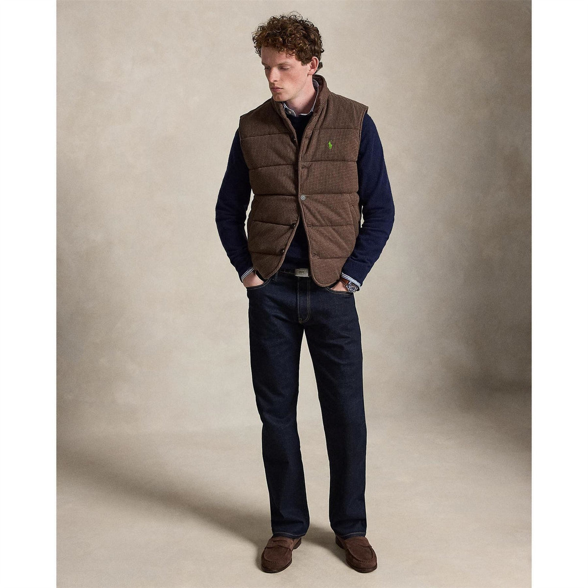 Polo Ralph Lauren Houndstooth Patterned Band Collared Gilet
