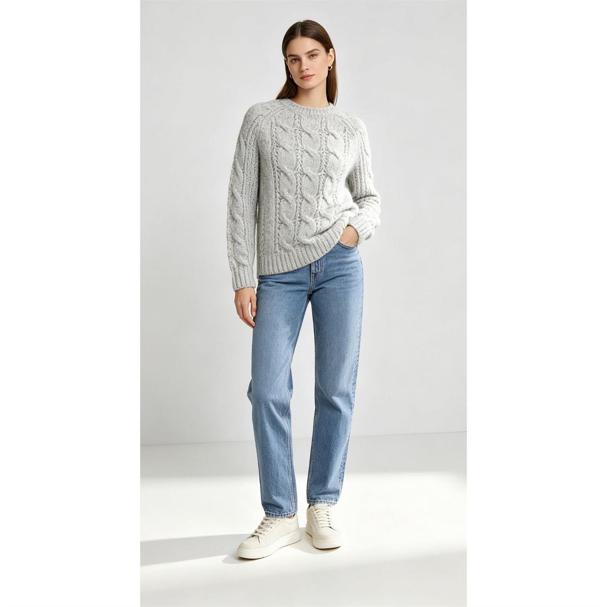 Miso Long Sleeve Crew Neck Cable Knit Jumper