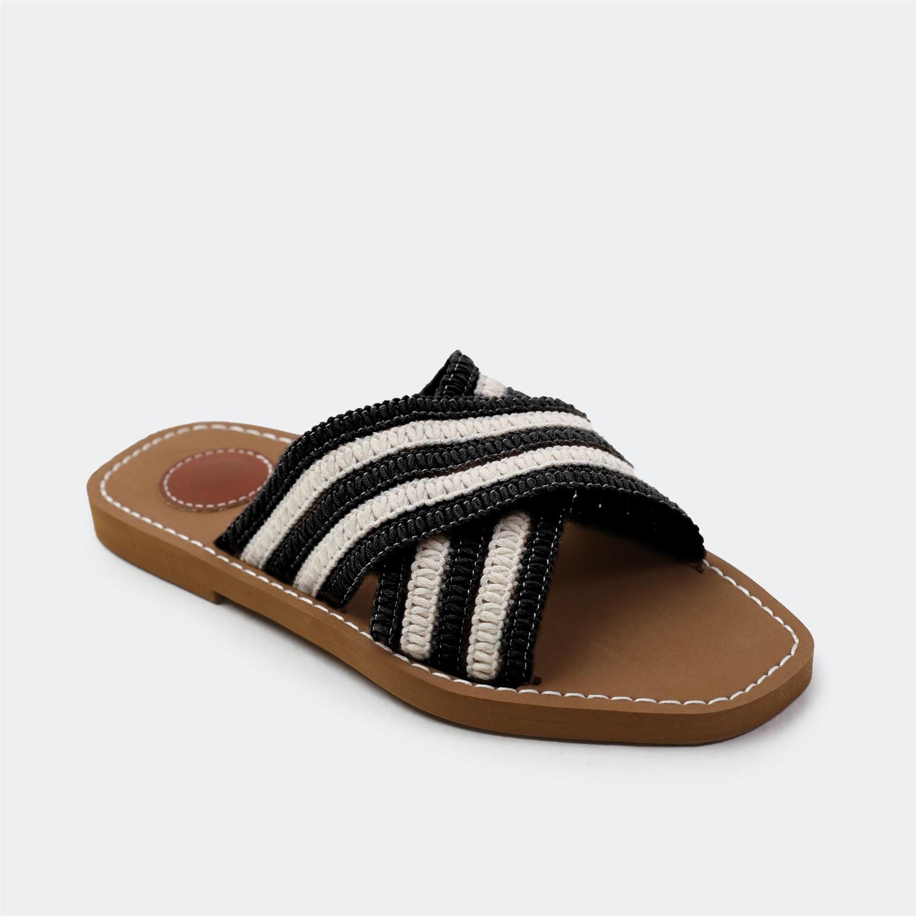 Wheres That From Woven Stripe Patterned Open Toe Slide Sandals