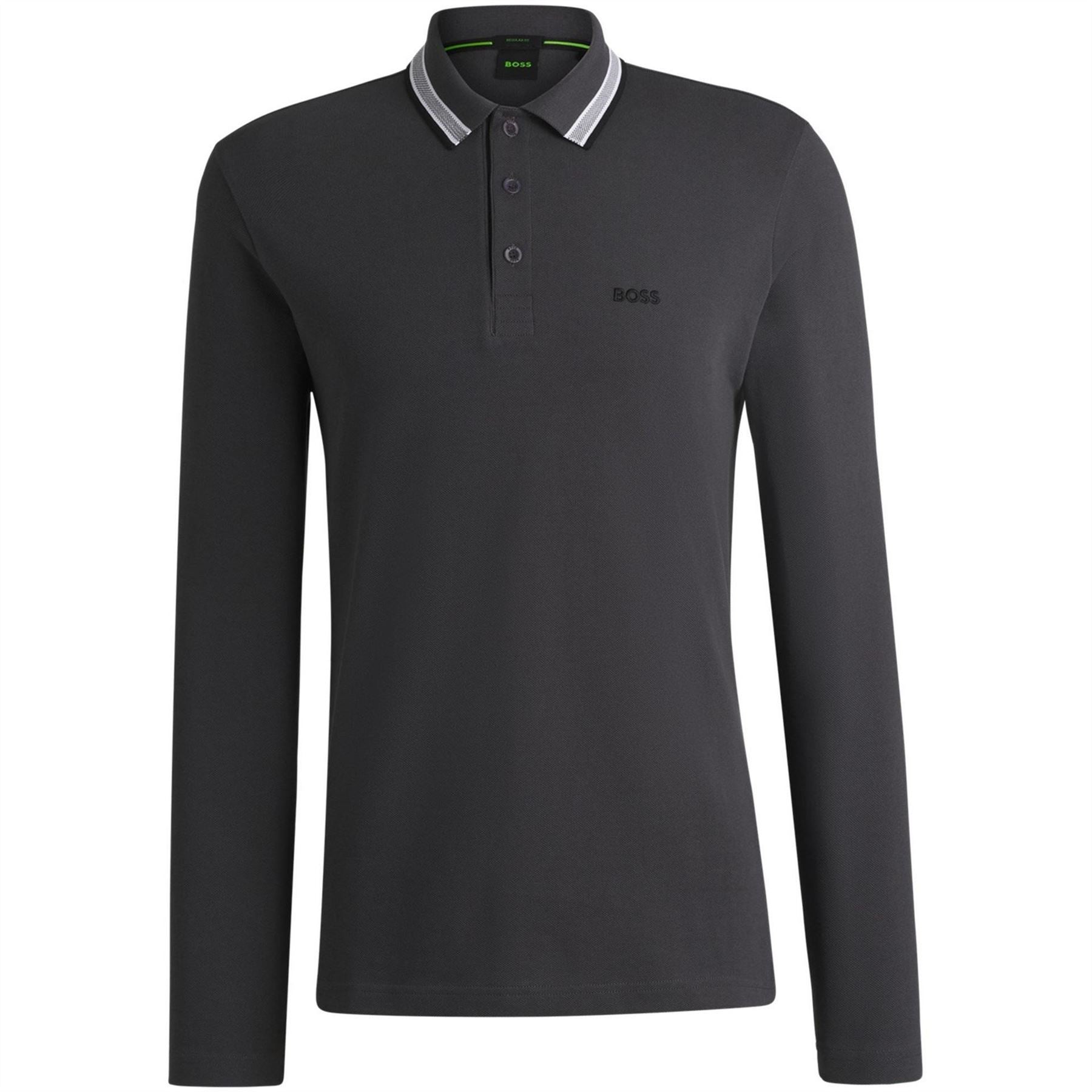 Boss Plisy Tipped Collar Cotton Long Sleeve Polo Shirt