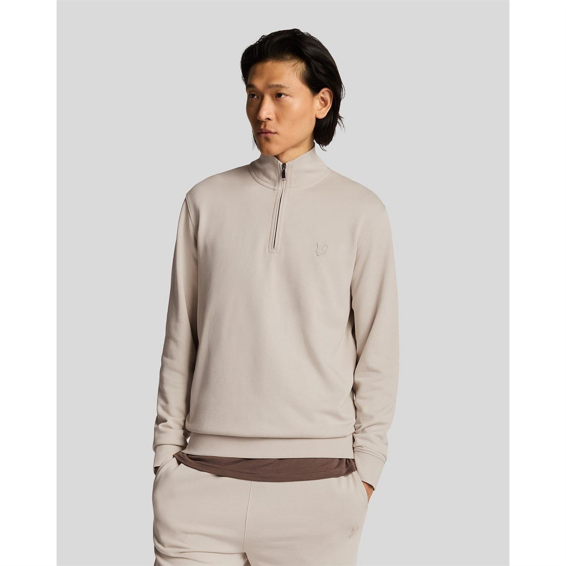Lyle and Scott Zip Neck Funnel High Collar Long Sleeve Sweatshirt