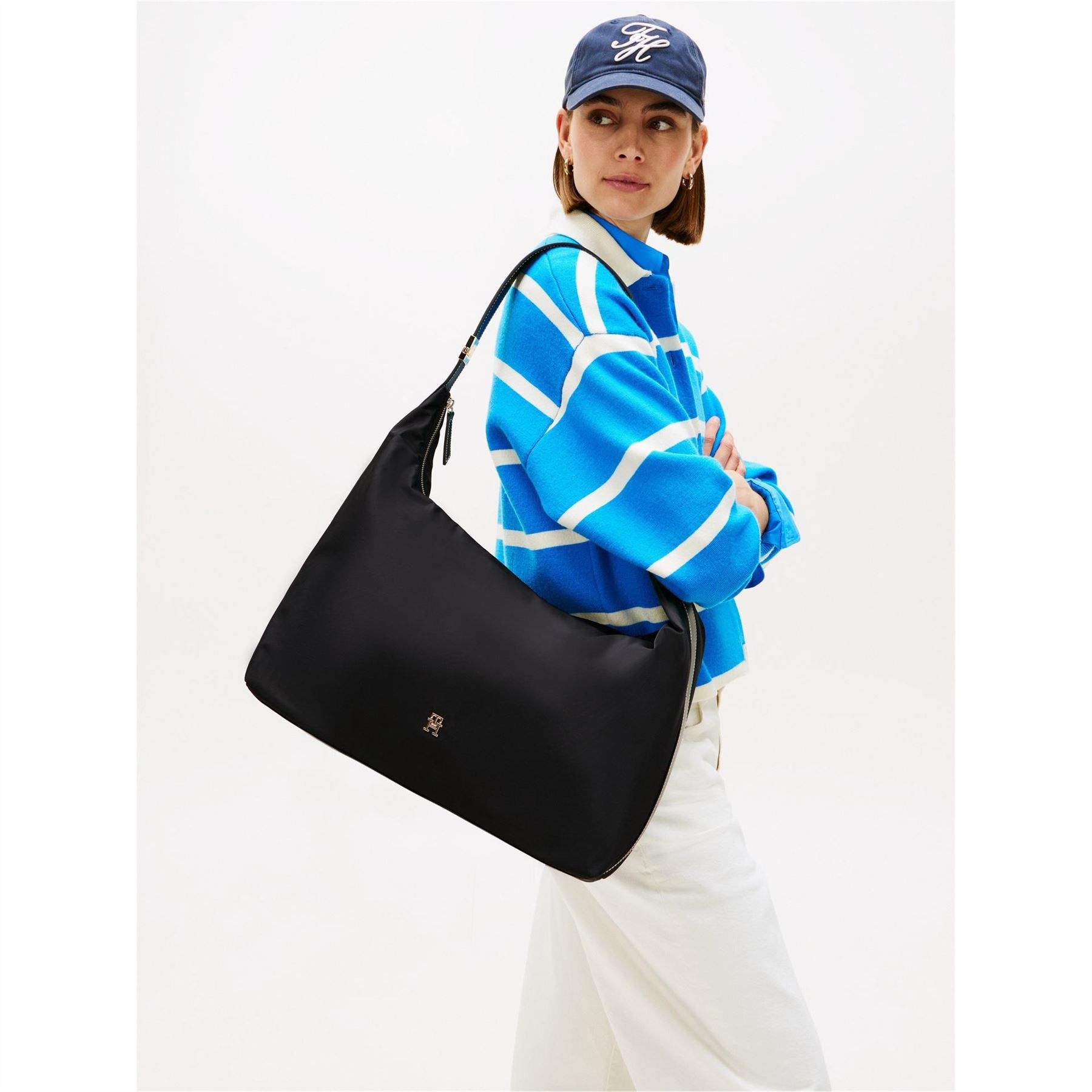 Tommy Hilfiger Go Crescent Shape Hobo Bag with Gold Tone Hardware