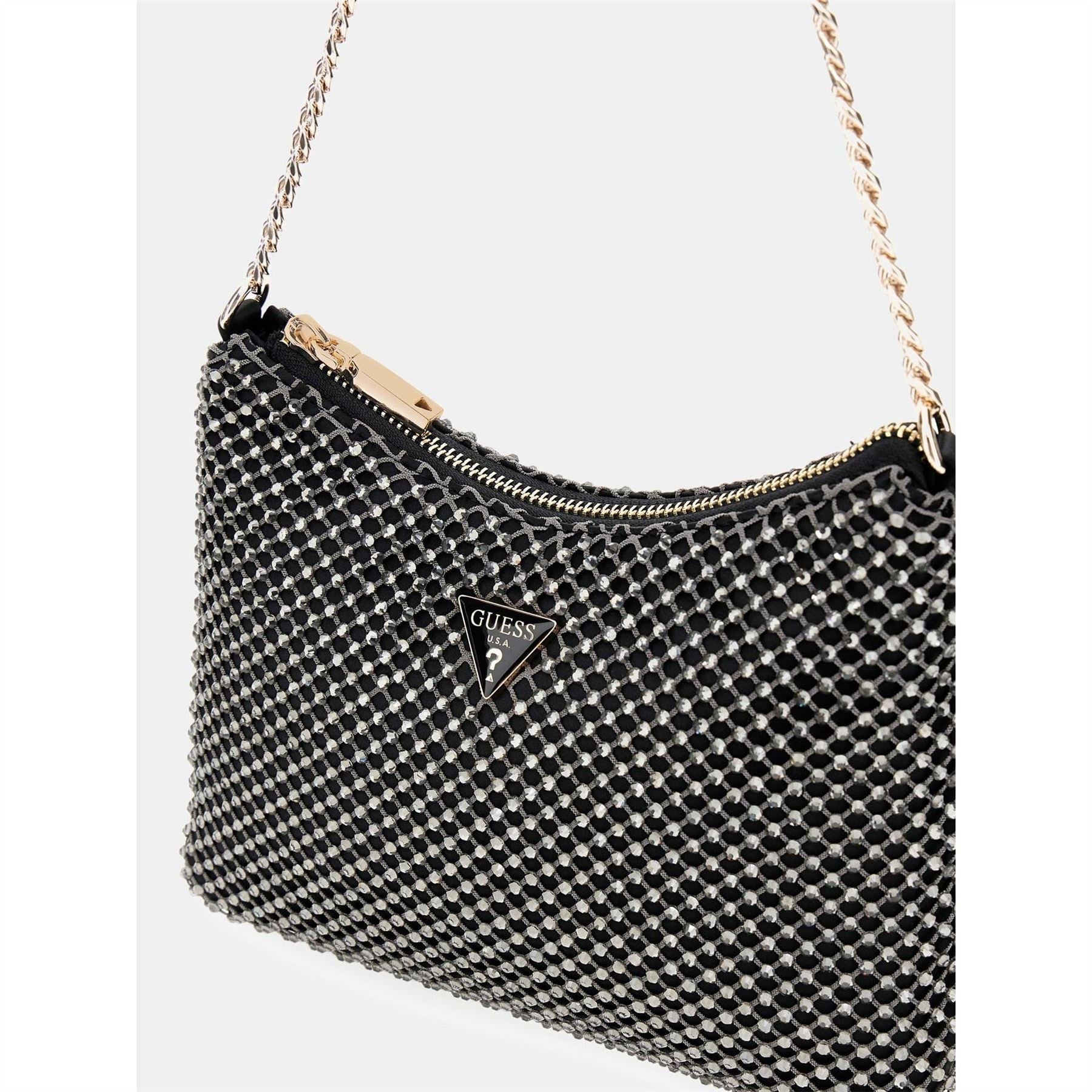 Guess Geometric Patterned Zalina Hobo Bag with Chain