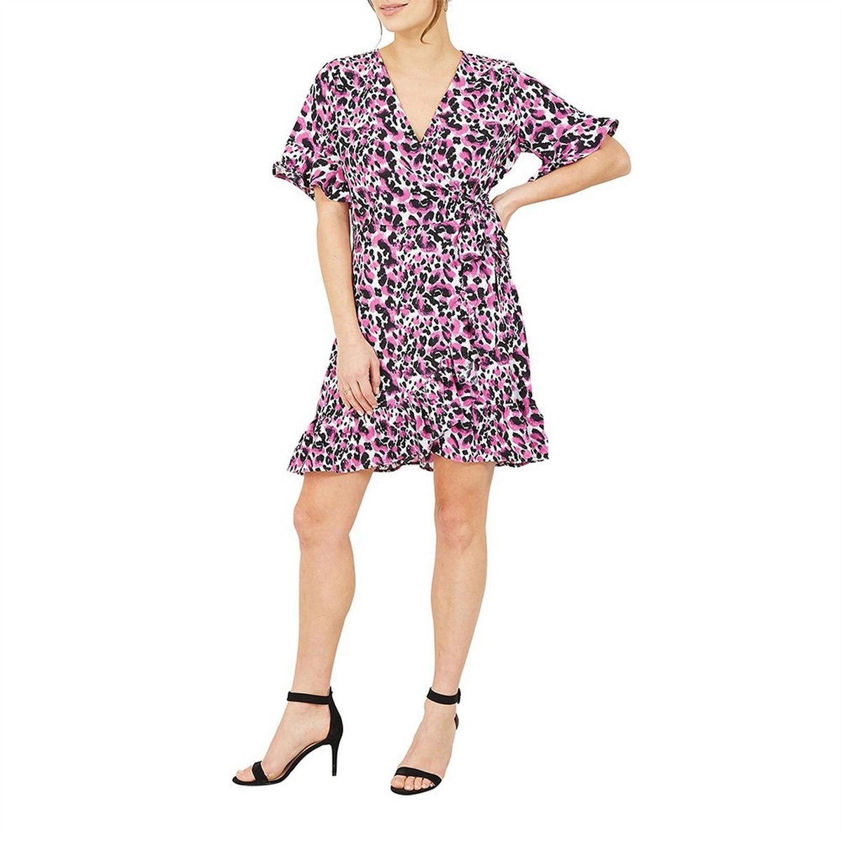 Mela London Leopard Print Wrap Skater Dress