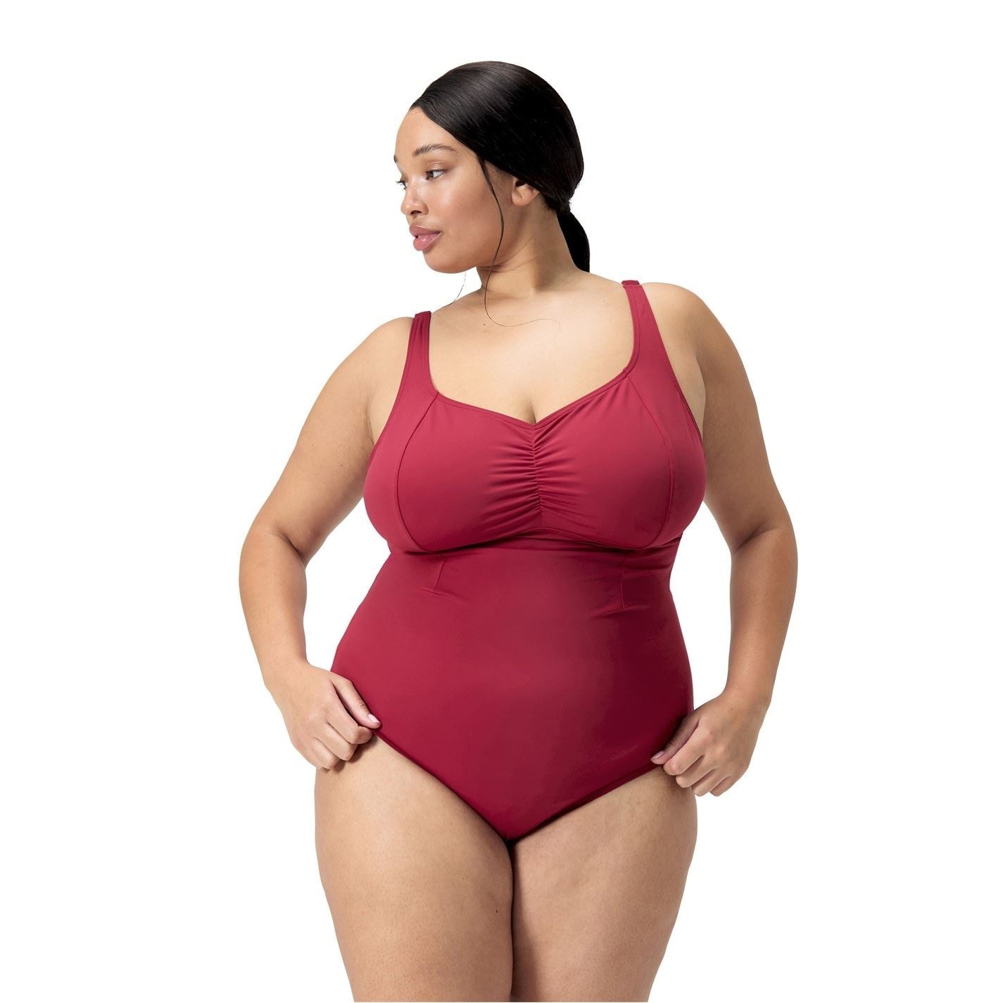 Speedo V-Neck Cinched One Piece Swimsuit
