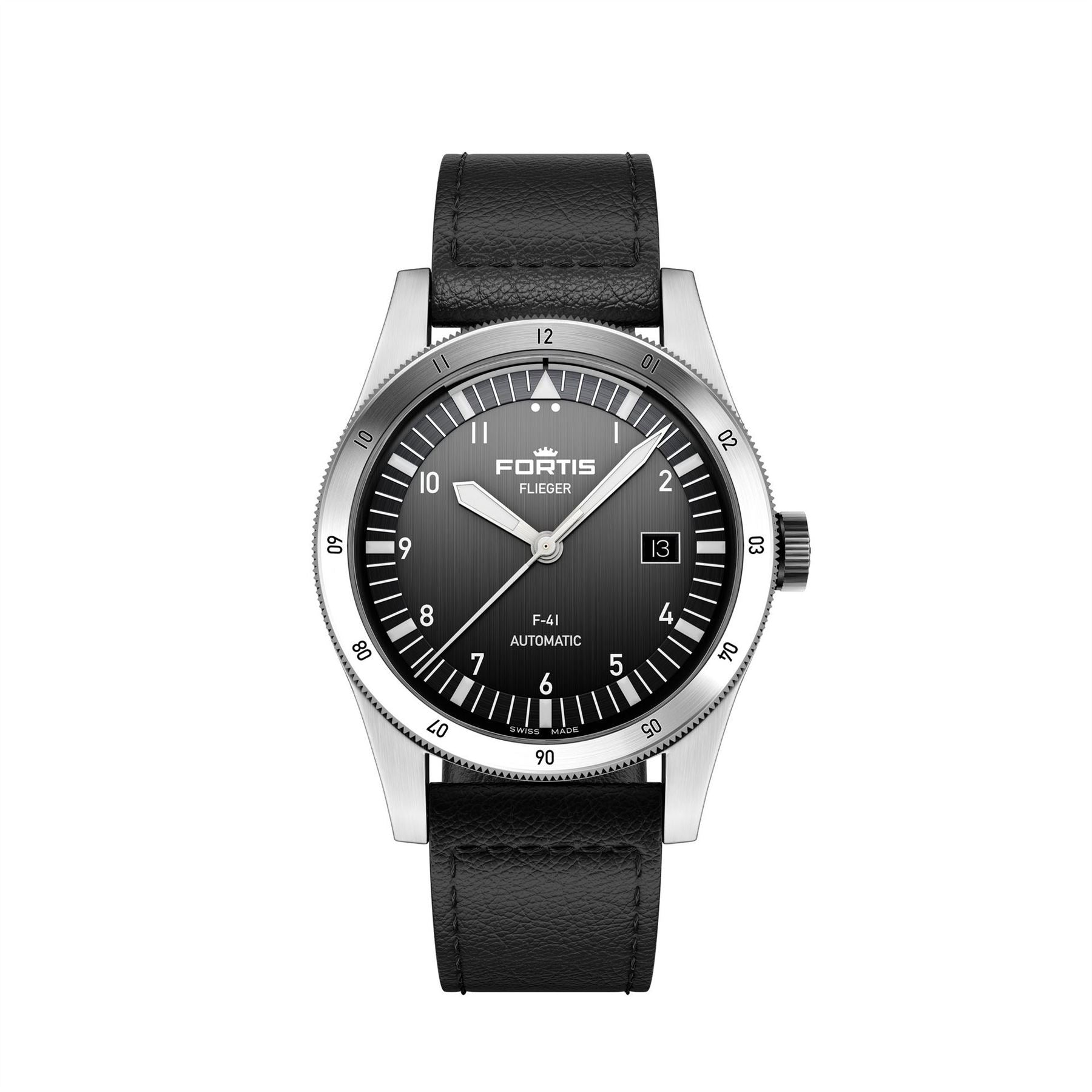 Fortis Flieger Stainless Steel Leather Strap Auto Analogue Watch