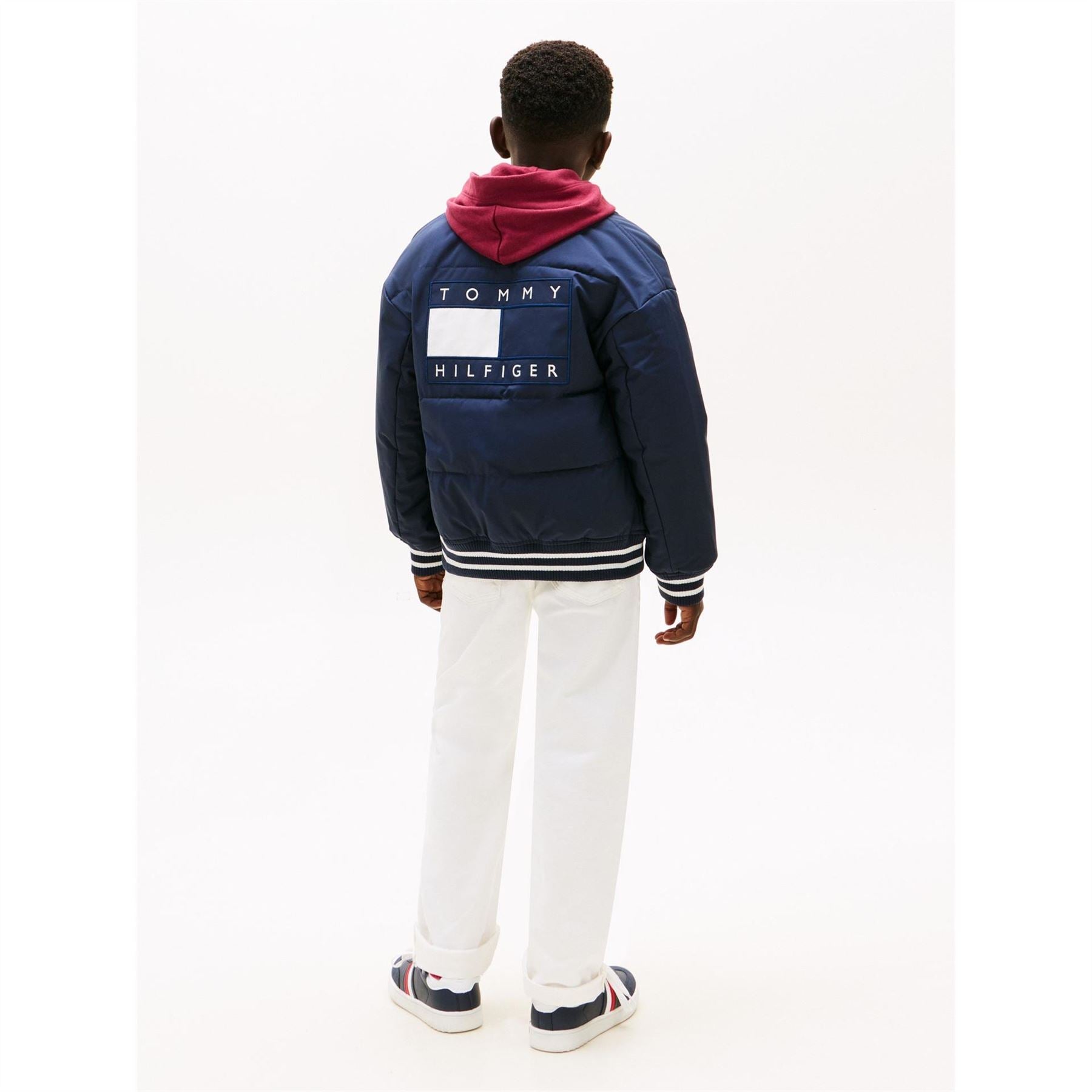 Tommy Hilfiger Bold Logo Snap Button Bomber Jacket with Ribbed Cuff
