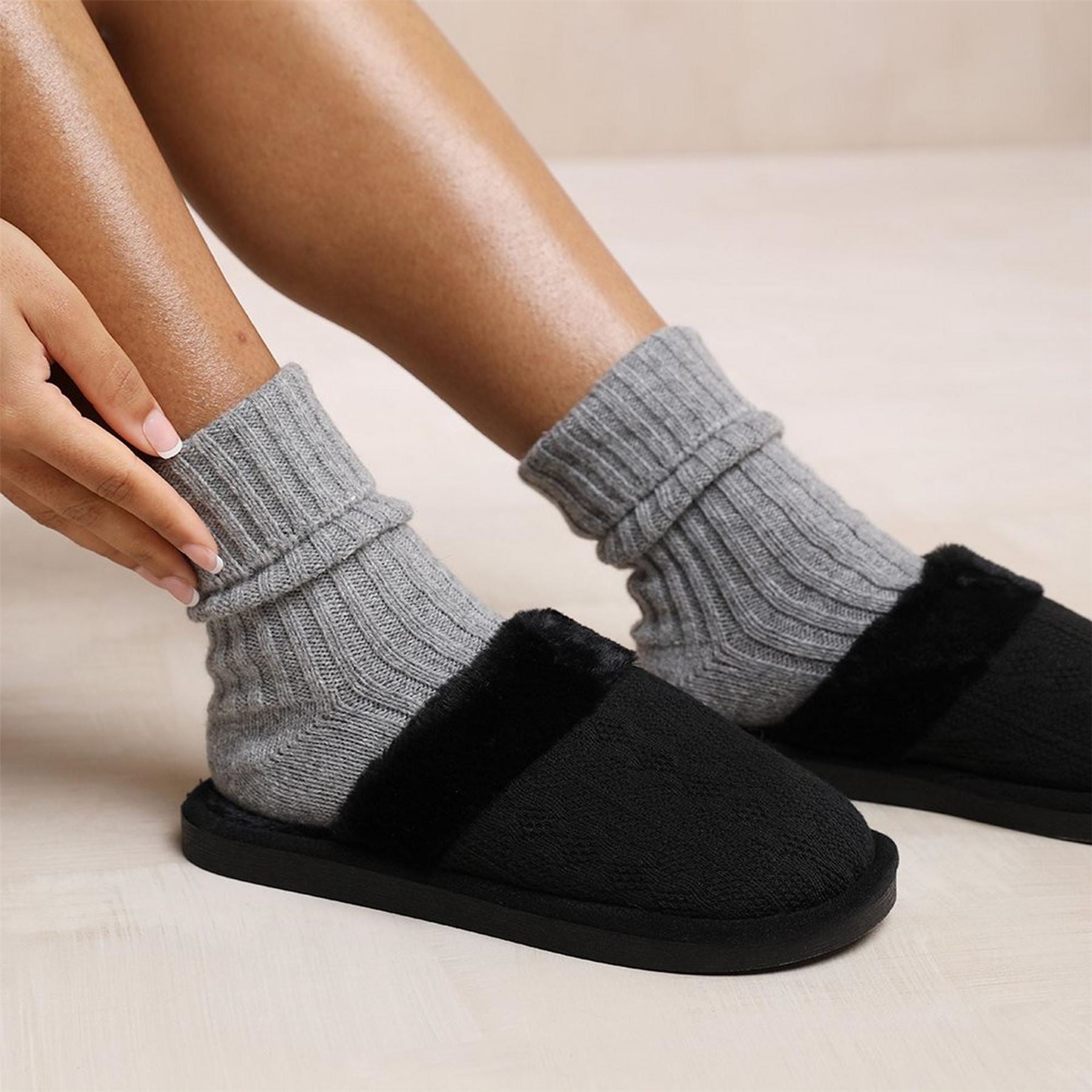 Wheres That From Fur Solid Round Toe Slides