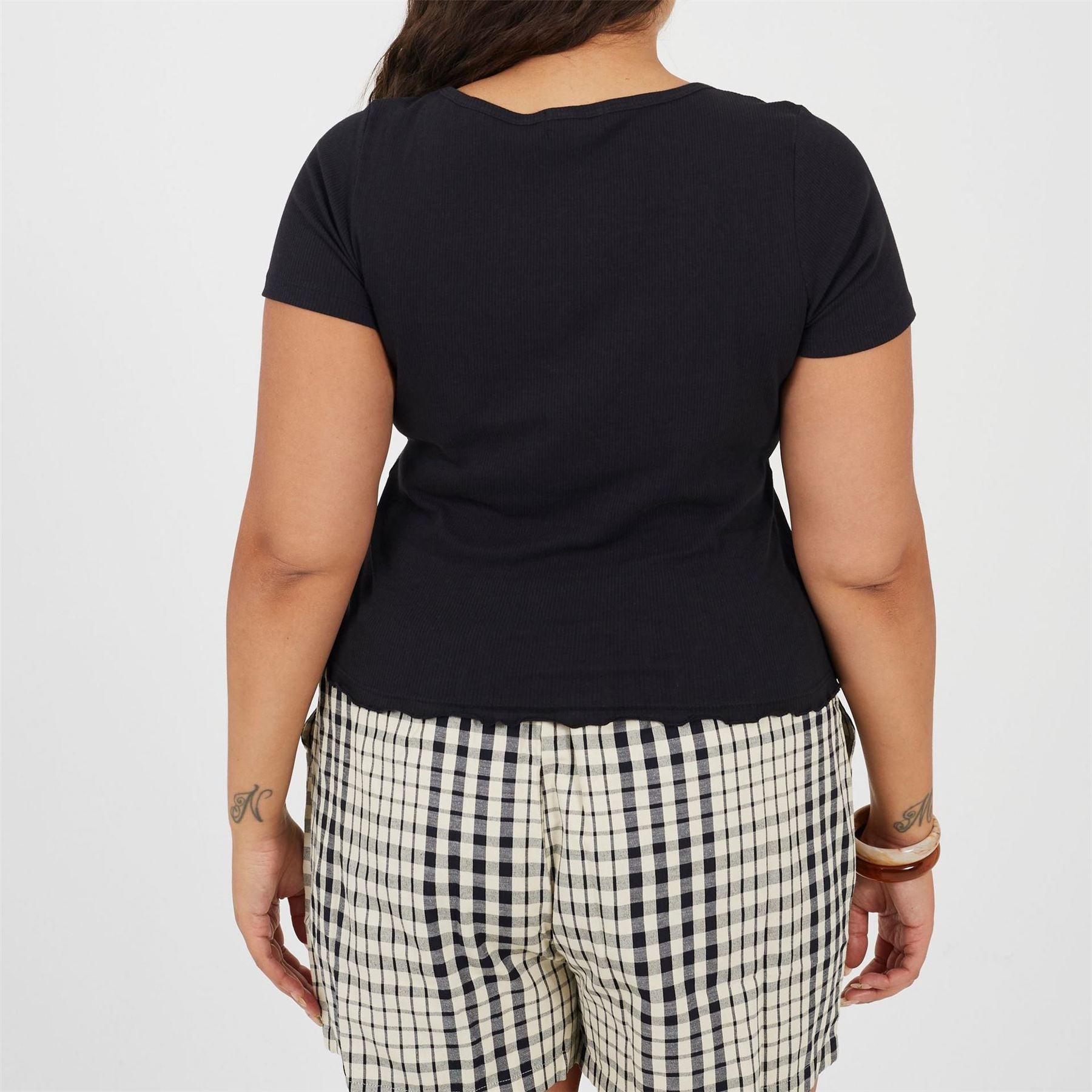 Brave Soul Plus Size Button Through Short Sleeve Top With Lettuce Hem