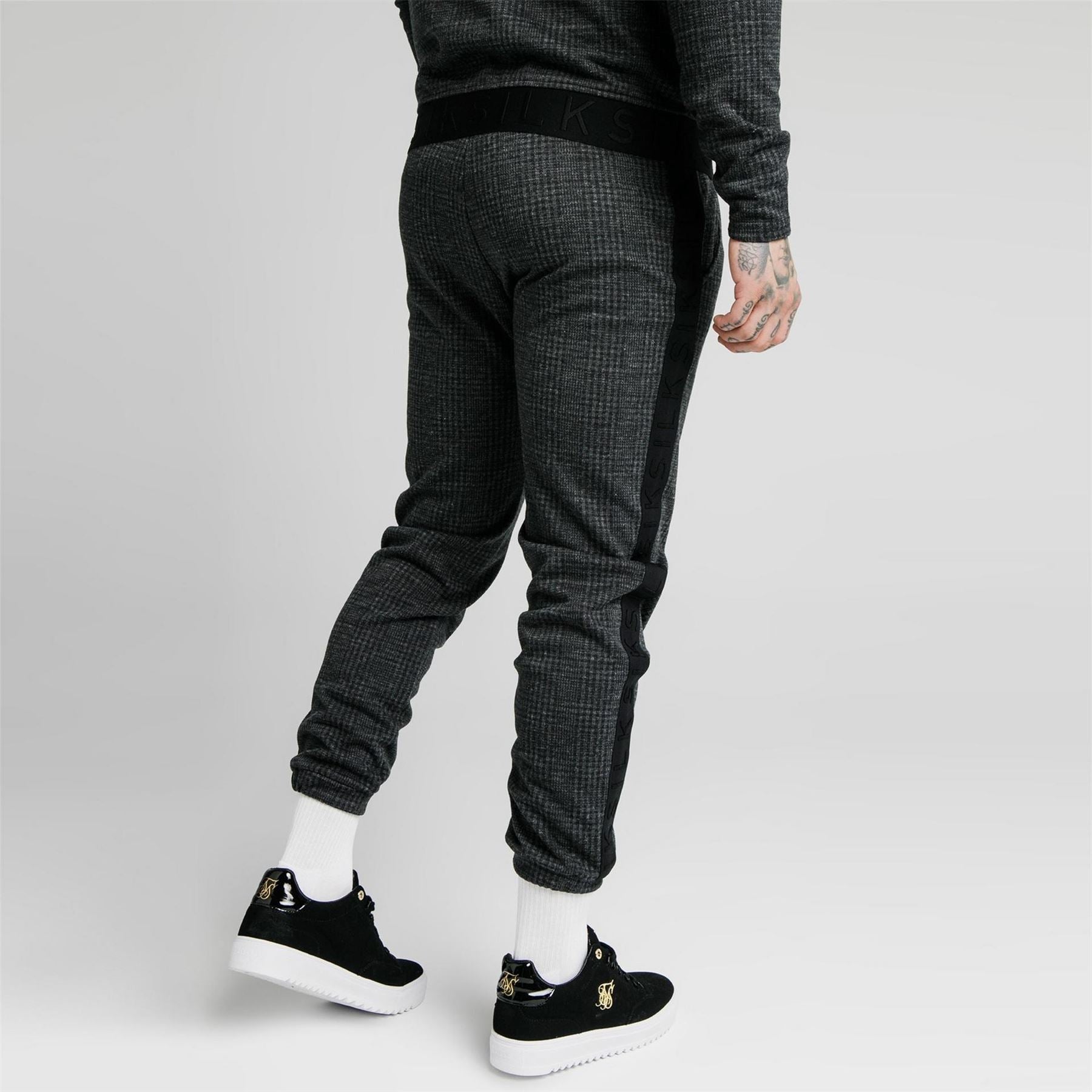 SikSilk Tonal Check Closed Hem Fleece Joggers