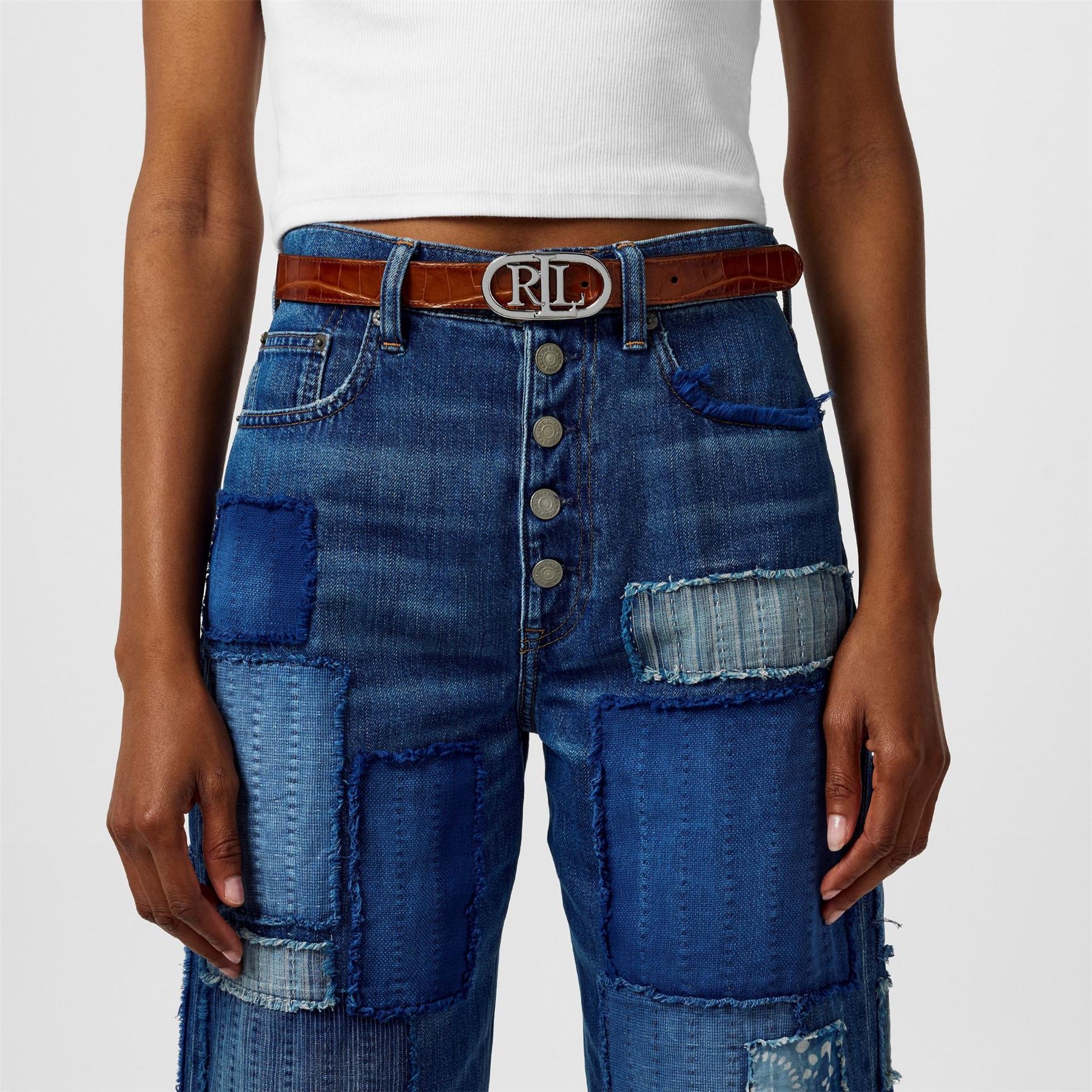 Lauren by Ralph Lauren Logo Reversible Leather Skinny Belt