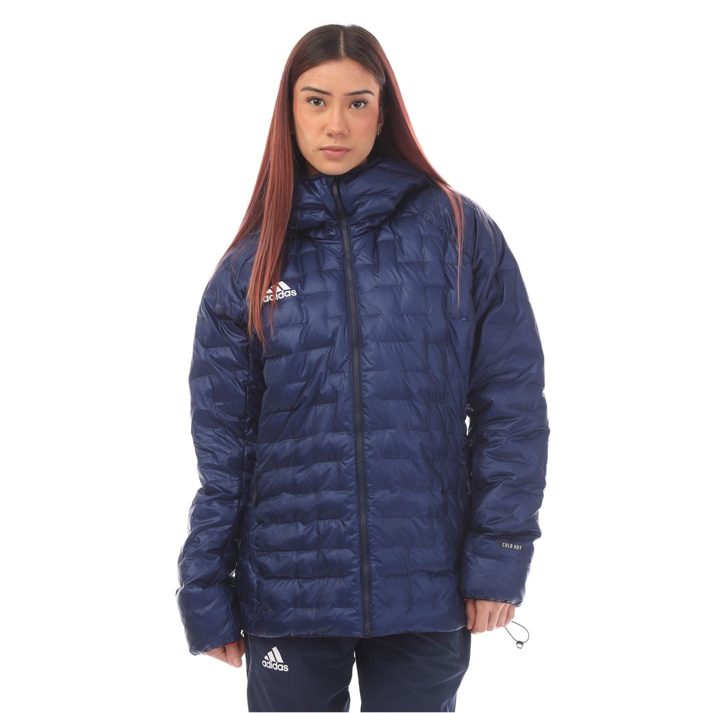 adidas Solid Patterned Hooded Zipped Pocket Down Jacket