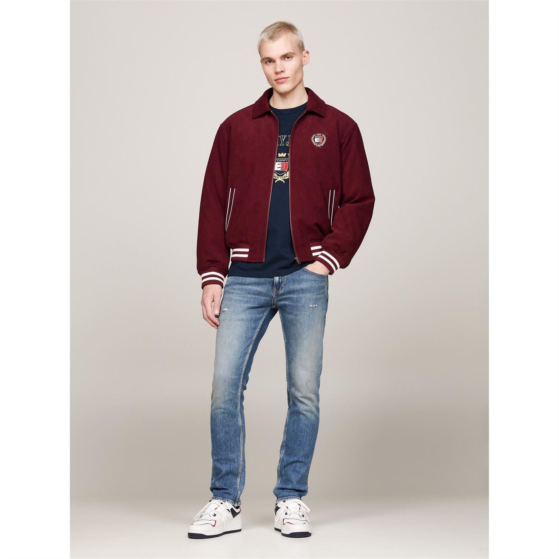 Tommy Jeans Crest Cord Recycled Polyester Relaxed Fit Varsity Jacket