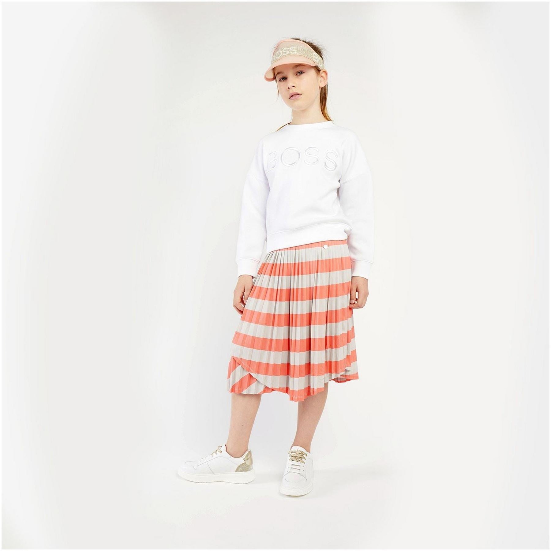 Boss Striped Pleated Skirt With Iridescent Waistband