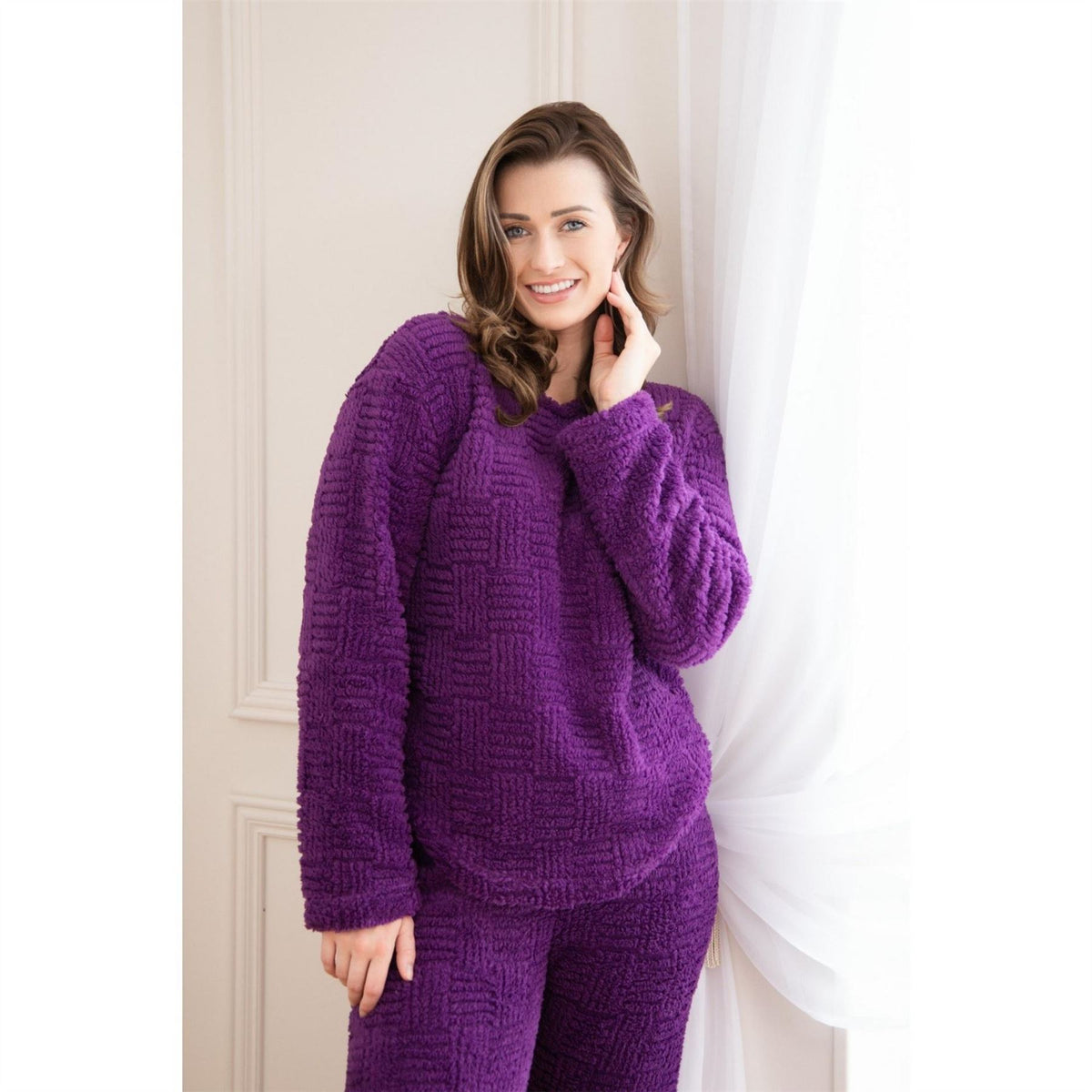 Camille Supersoft Textured Fleece Pyjamas With A Woven Pattern  And  Rope Detailing