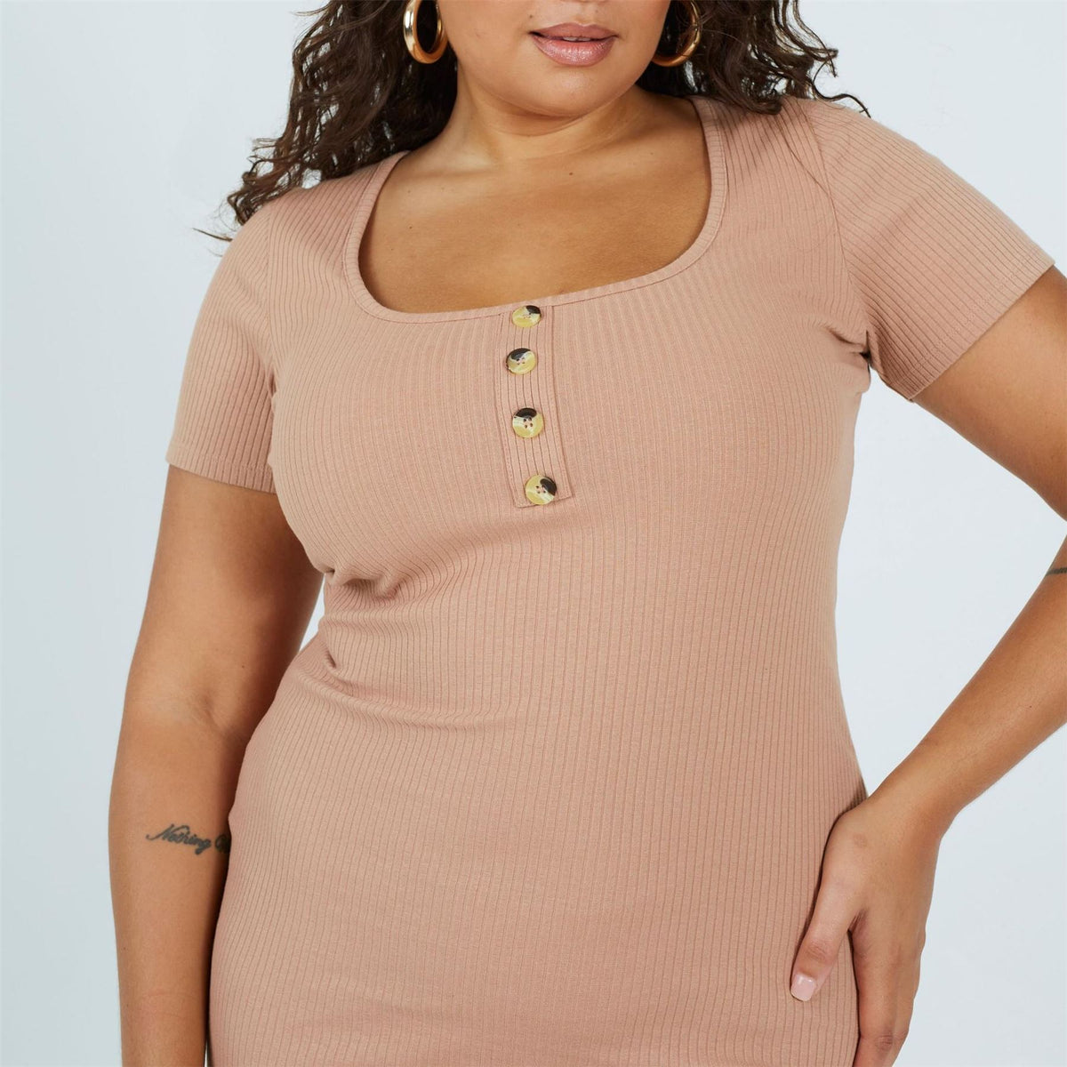 Brave Soul Womens Plus Size Short Sleeve Mini Dress With Button Detail