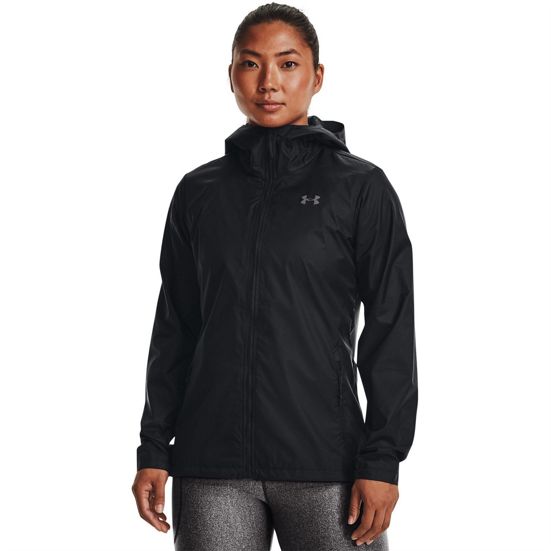 Under Armour Solid Patterned Hooded Zipped Pocket Rain Jacket