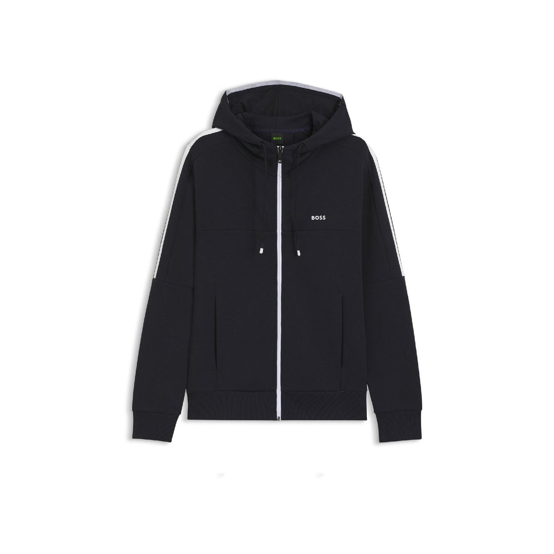 Boss Saggynos Solid Patterned Hooded Drawstring Ribbed Cuff Jacket