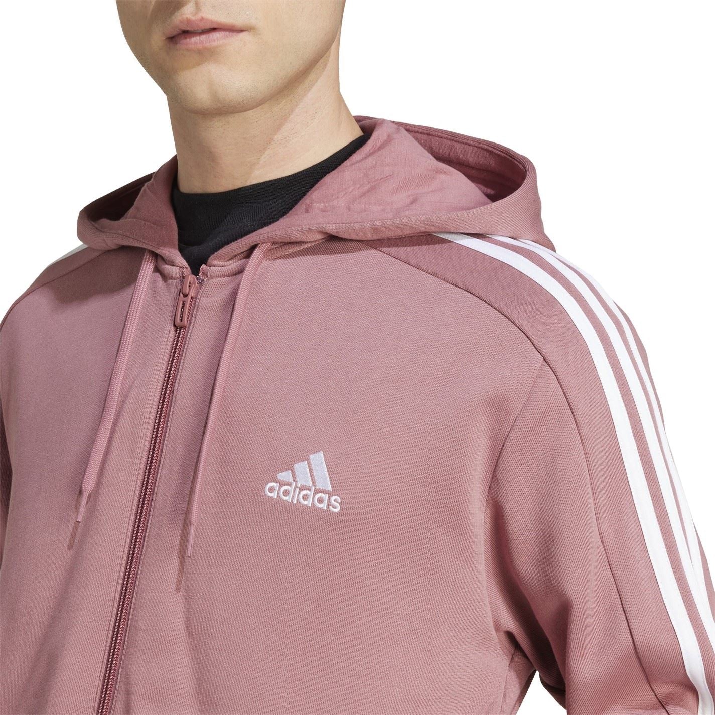 adidas Mens Essentials French Terry 3 Stripes Zip Hoodie